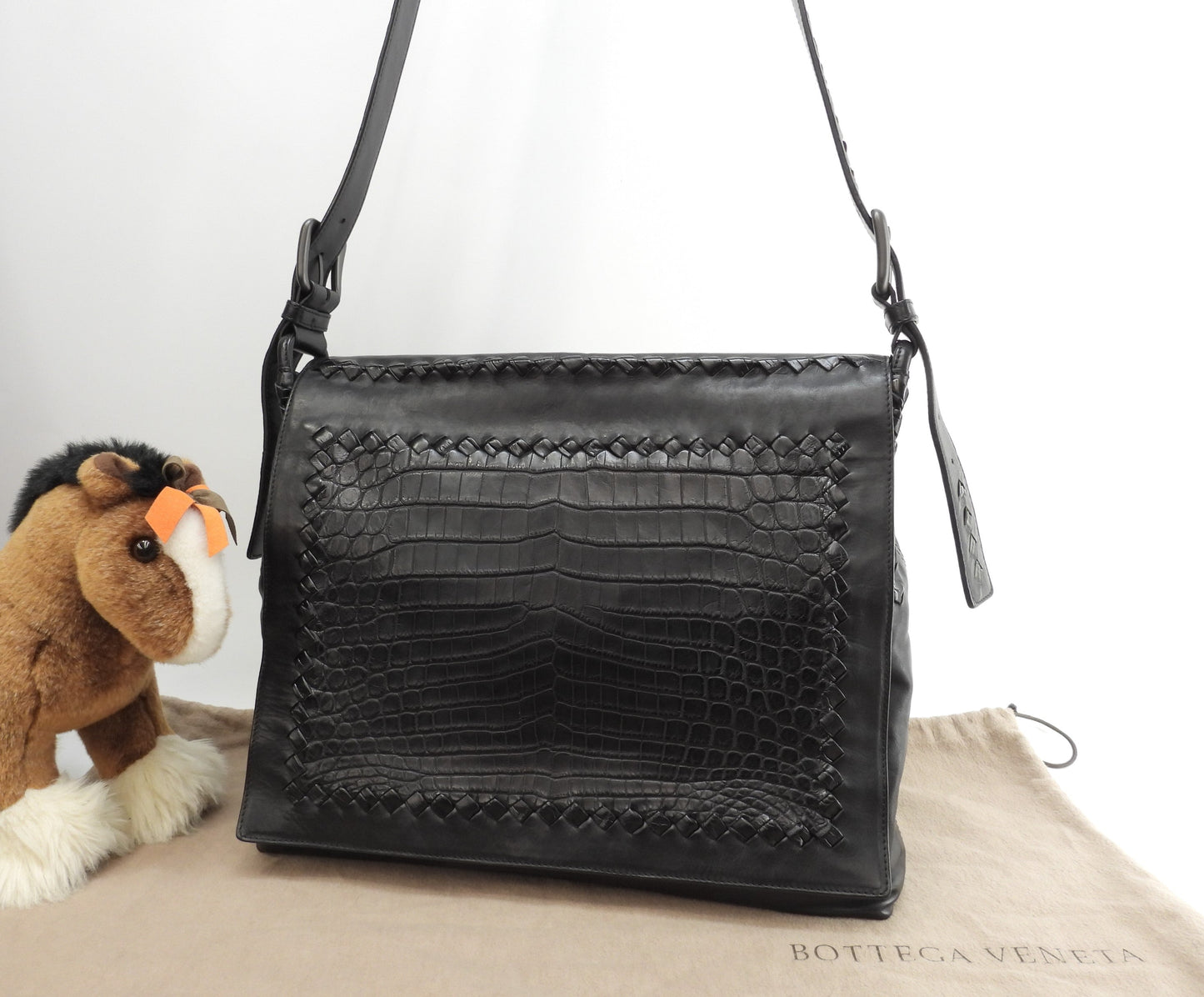 Bottega Veneta Borsa Messenger Coccodrillo/Pelle Nera Borsa a Tracolla@B00517184E
