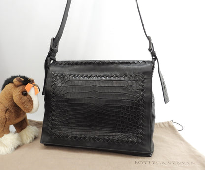 Bottega Veneta Borsa Messenger Coccodrillo/Pelle Nera Borsa a Tracolla@B00517184E
