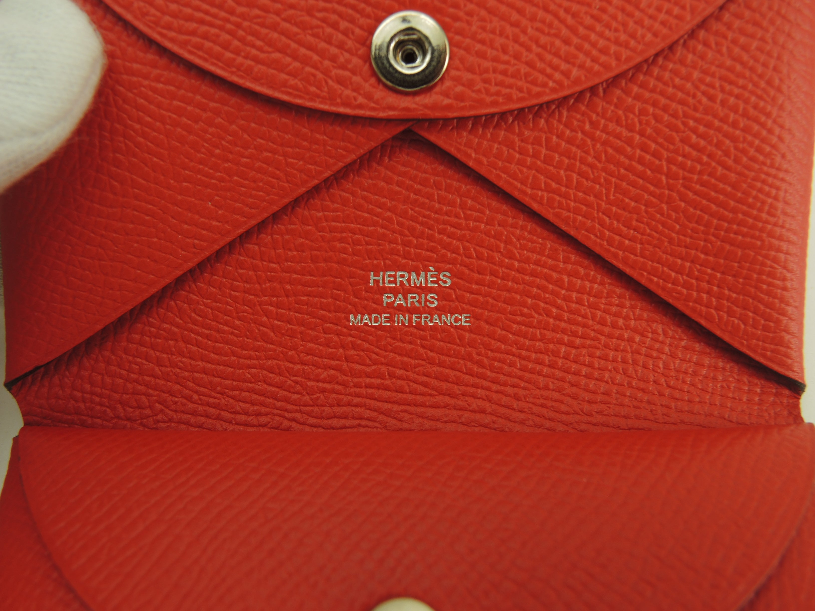 Hermès Calvi Duo Epsom Cinnabro portafoglio compatto mini borsa inutilizzato@U 3