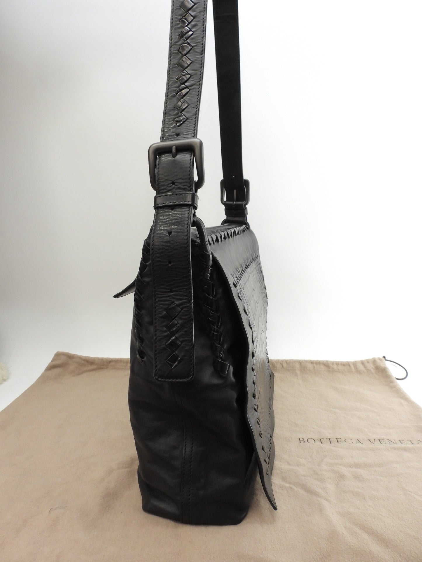 Bottega Veneta Borsa Messenger Coccodrillo/Pelle Nera Borsa a Tracolla@B00517184E