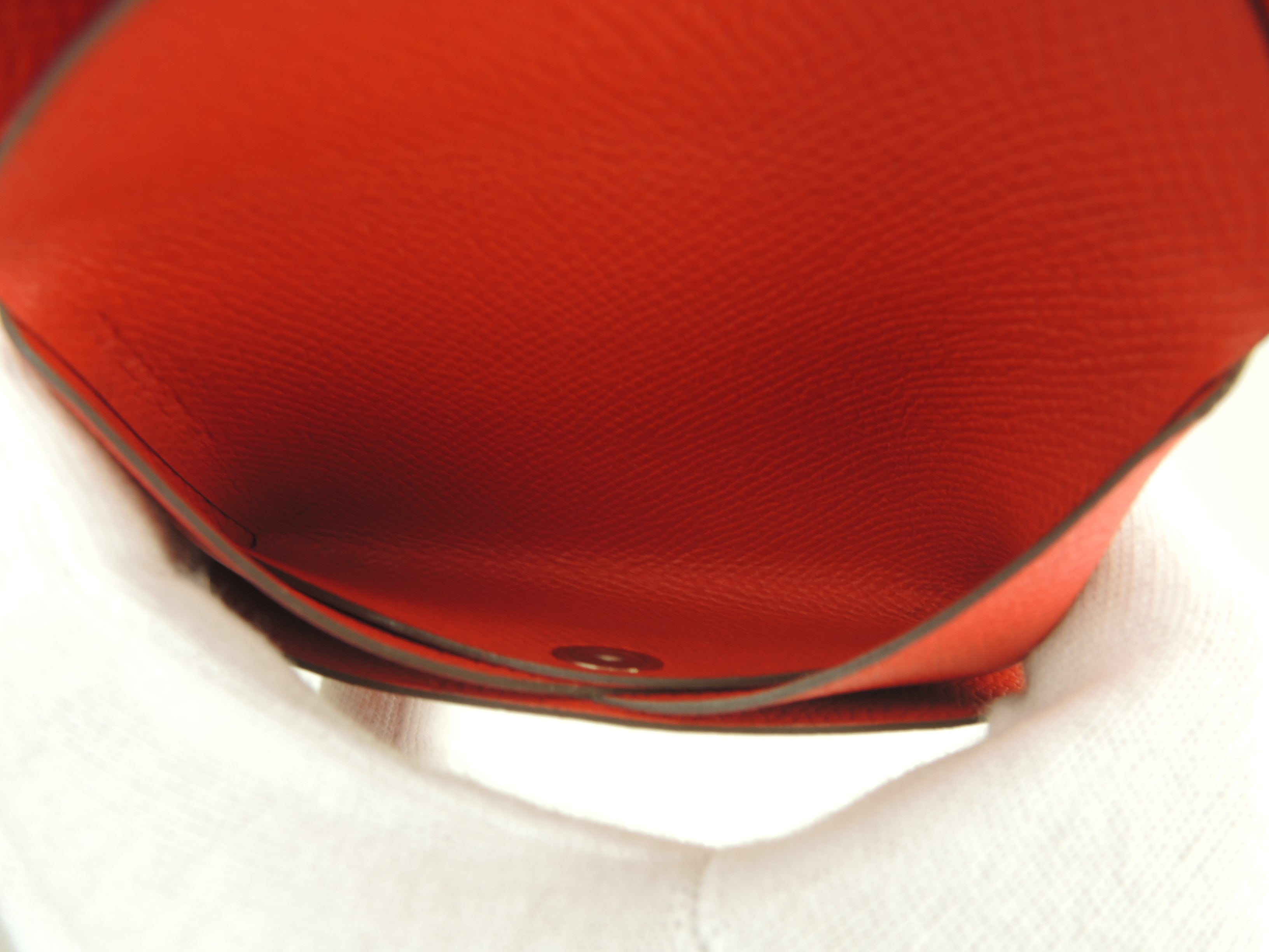 Hermès Calvi Duo Epsom Cinnabro portafoglio compatto mini borsa inutilizzato@U 3