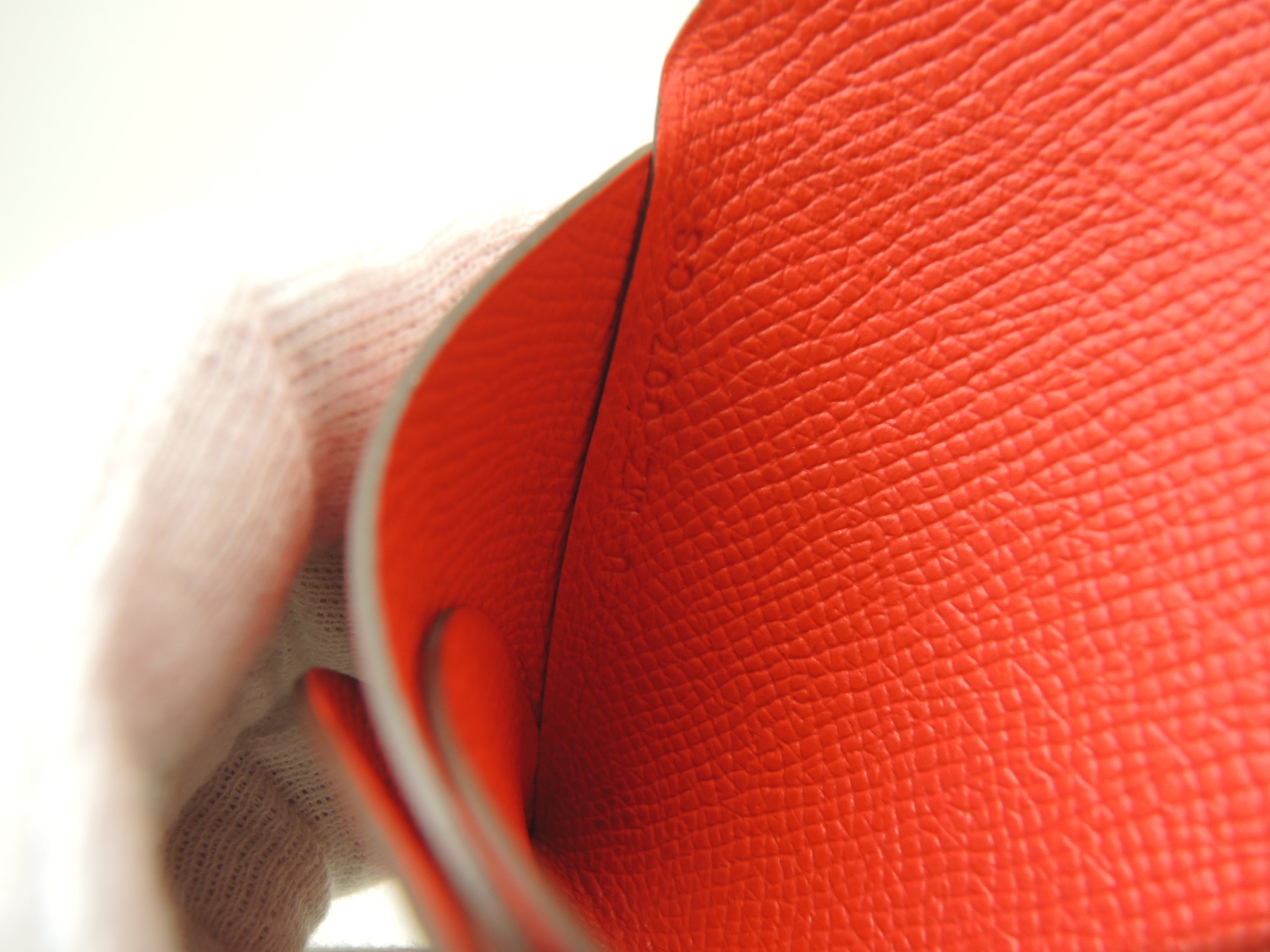 Hermès Calvi Duo Epsom Cinnabro portafoglio compatto mini borsa inutilizzato@U 3