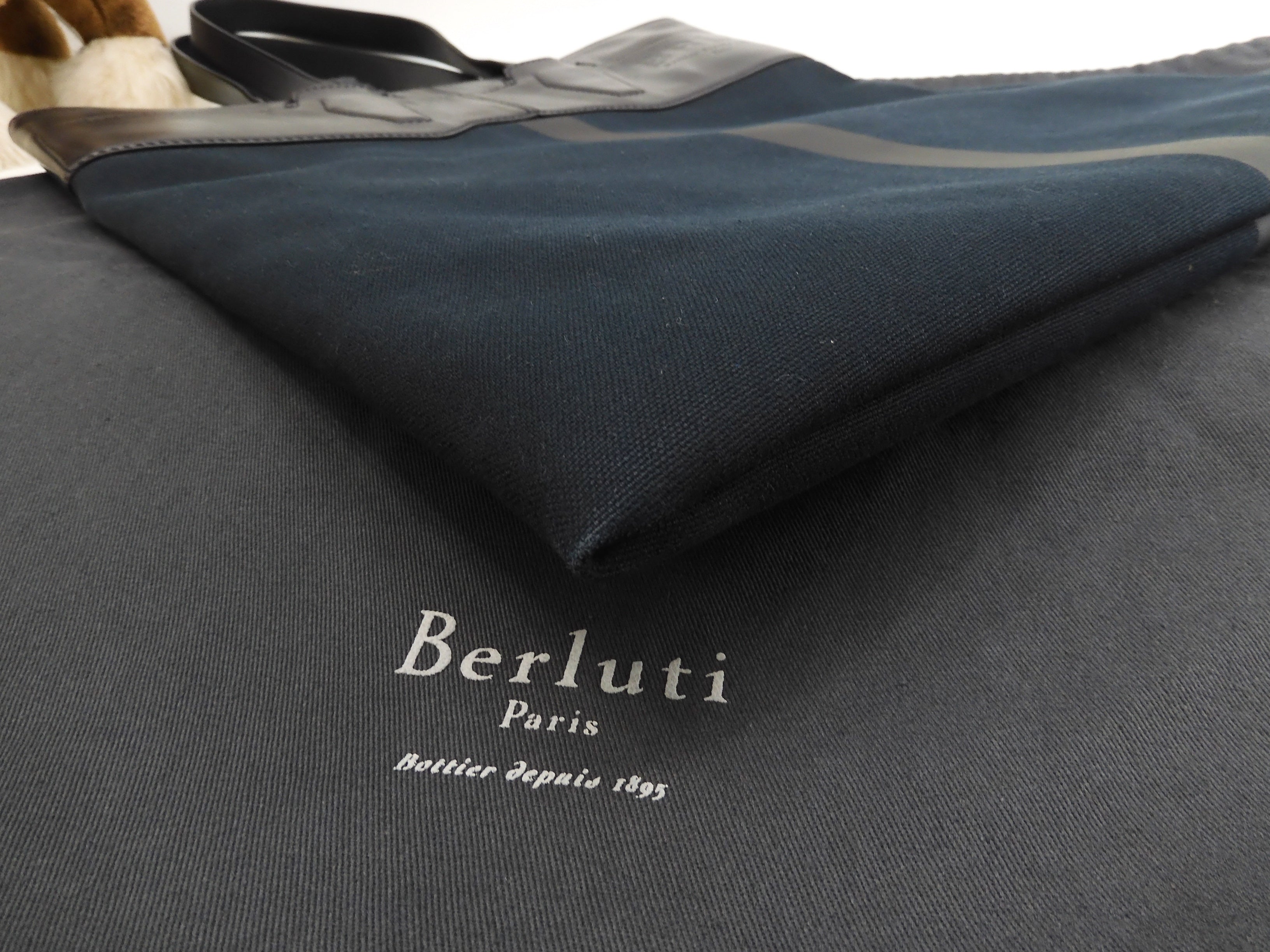 Berluti Château Conto/borsa tote sottile in pelle nera da uomo rarissima @U0147