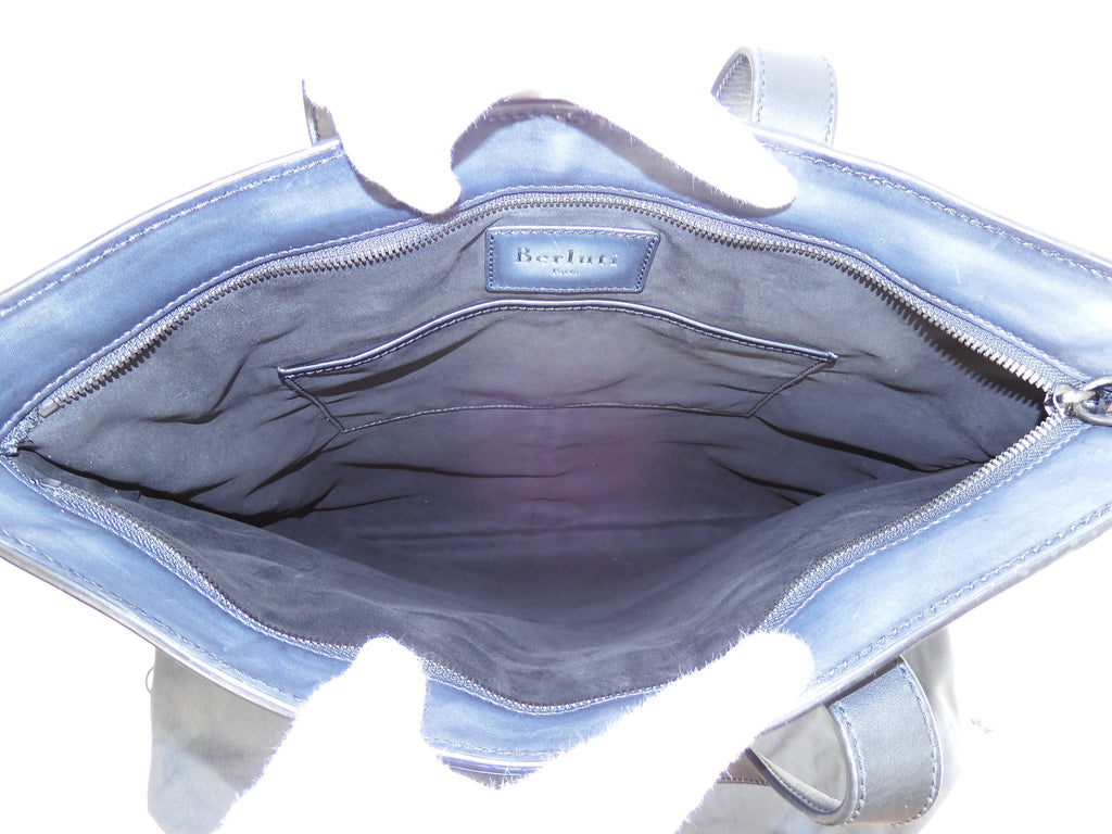 Berluti Château Conto/borsa tote sottile in pelle nera da uomo rarissima @U0147
