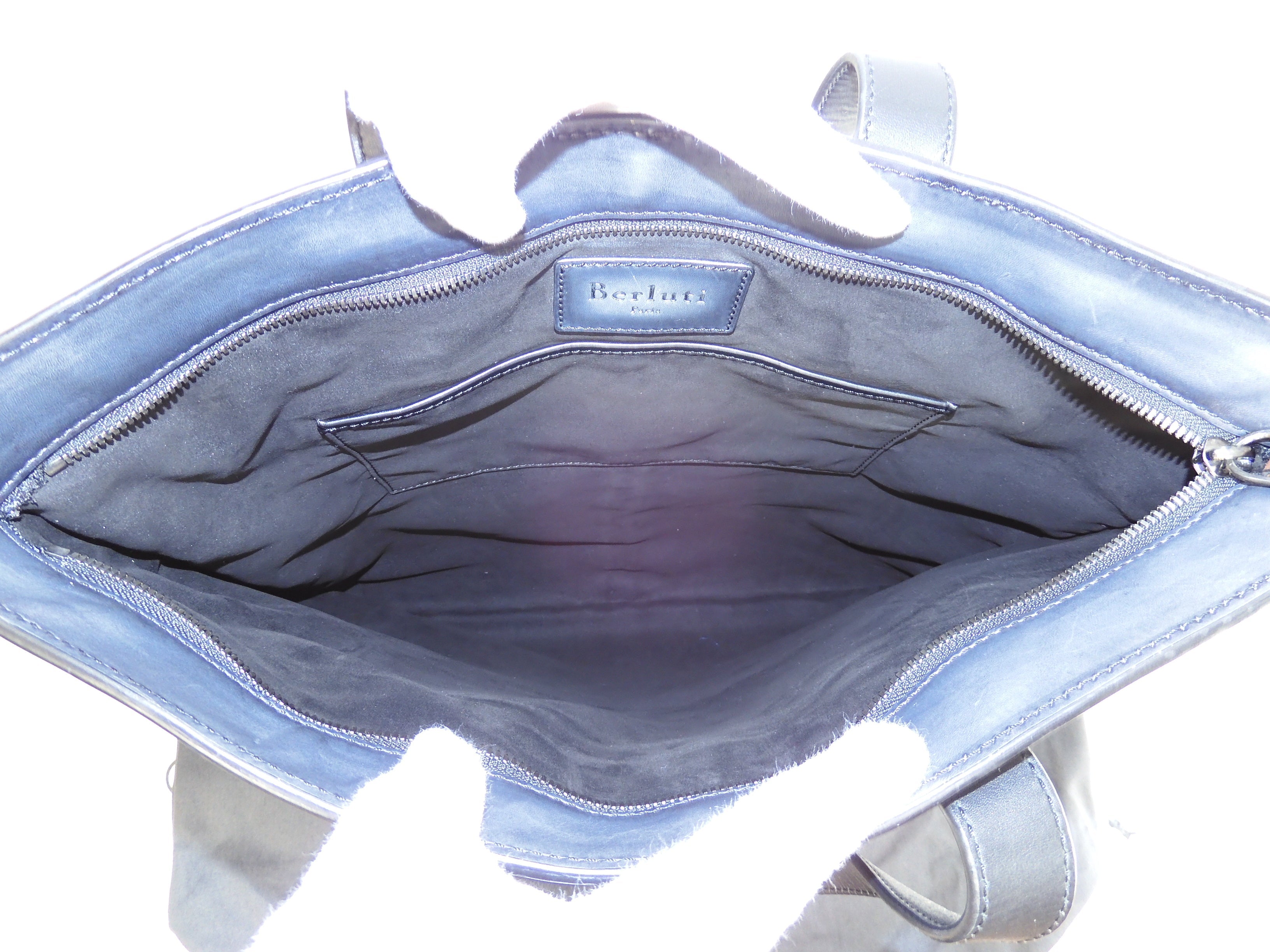 Berluti Château Conto/borsa tote sottile in pelle nera da uomo rarissima @U0147