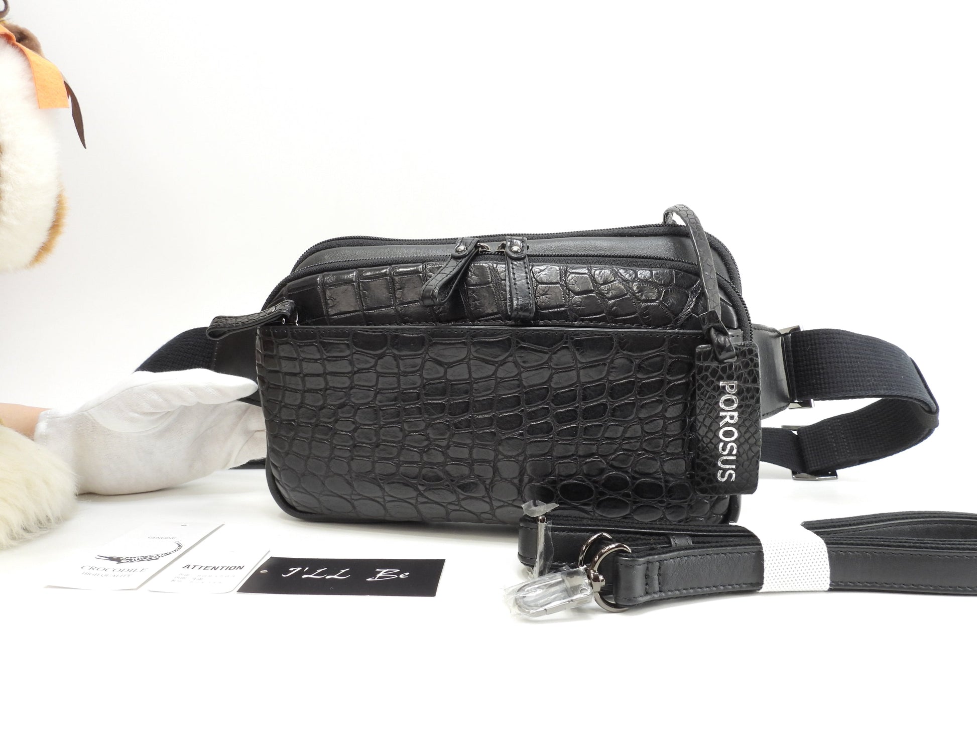 I'LLbe Bum Bag coccodrillo opaco nero Borsa a tracolla Pochette Nuovo@ 42