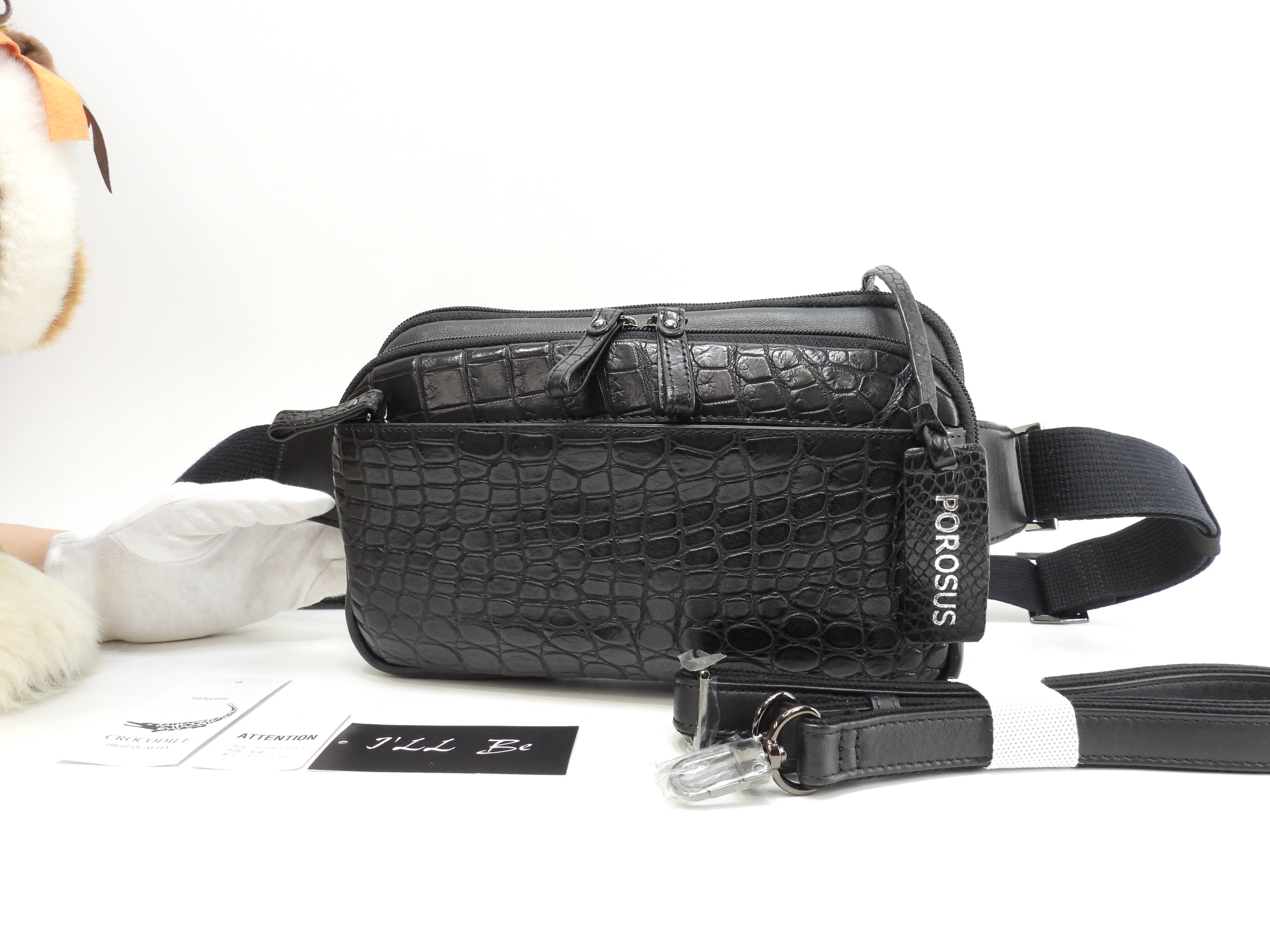 I'LLbe Bum Bag coccodrillo opaco nero Borsa a tracolla Pochette Nuovo@ 42