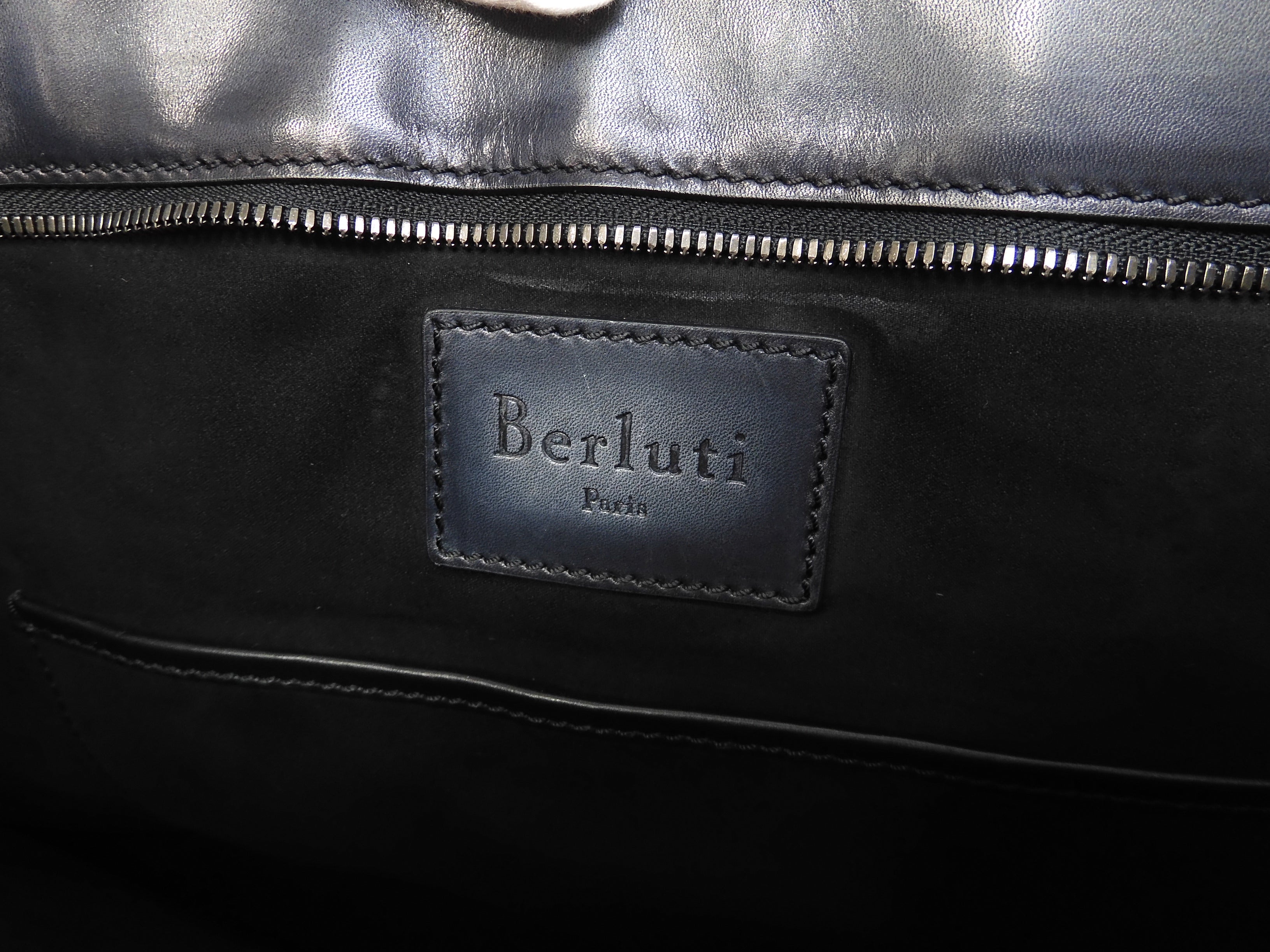Berluti Château Conto/borsa tote sottile in pelle nera da uomo rarissima @U0147