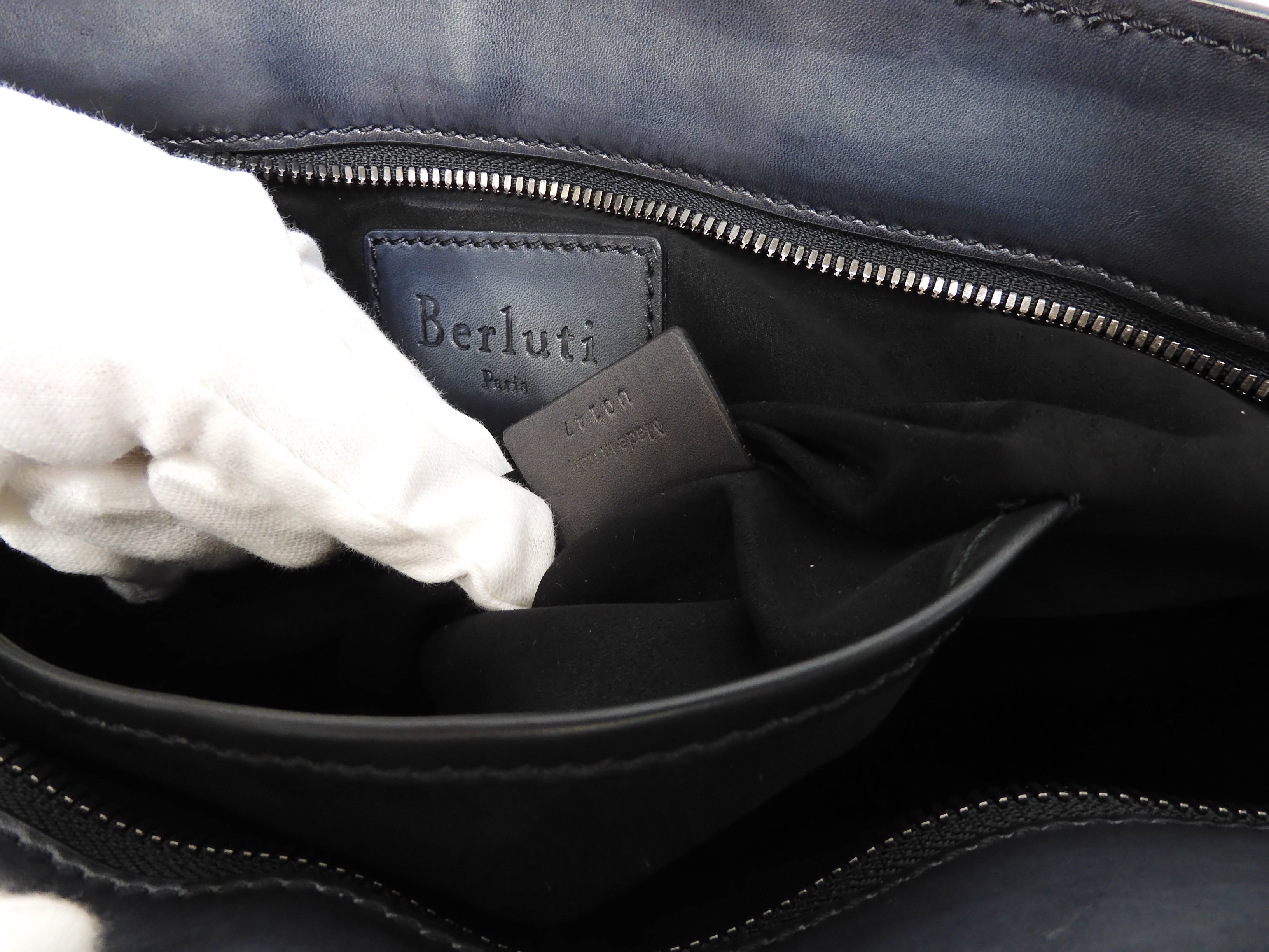 Berluti Château Conto/borsa tote sottile in pelle nera da uomo rarissima @U0147
