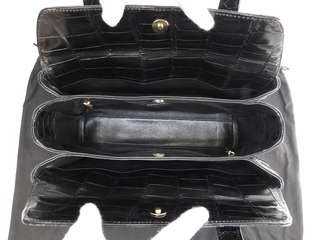 シャネル トートバッグ クロコダイル 黒 ココマーク ゴールド金具 ハンドバッグ@6975223