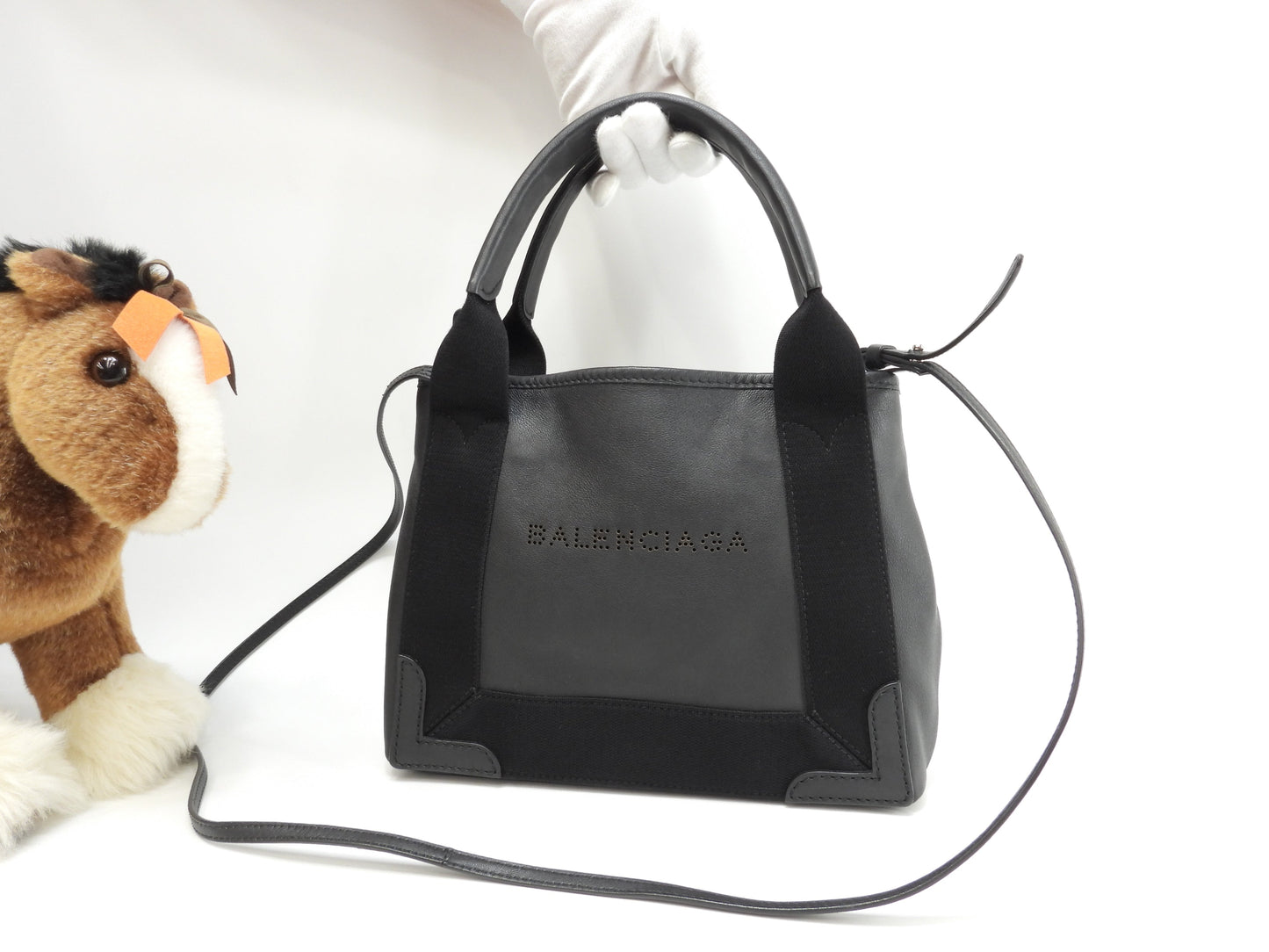 Balenciaga Navy Cabas XS in pelle nera, pochette mini borsa a mano, ottime condizioni @ 358