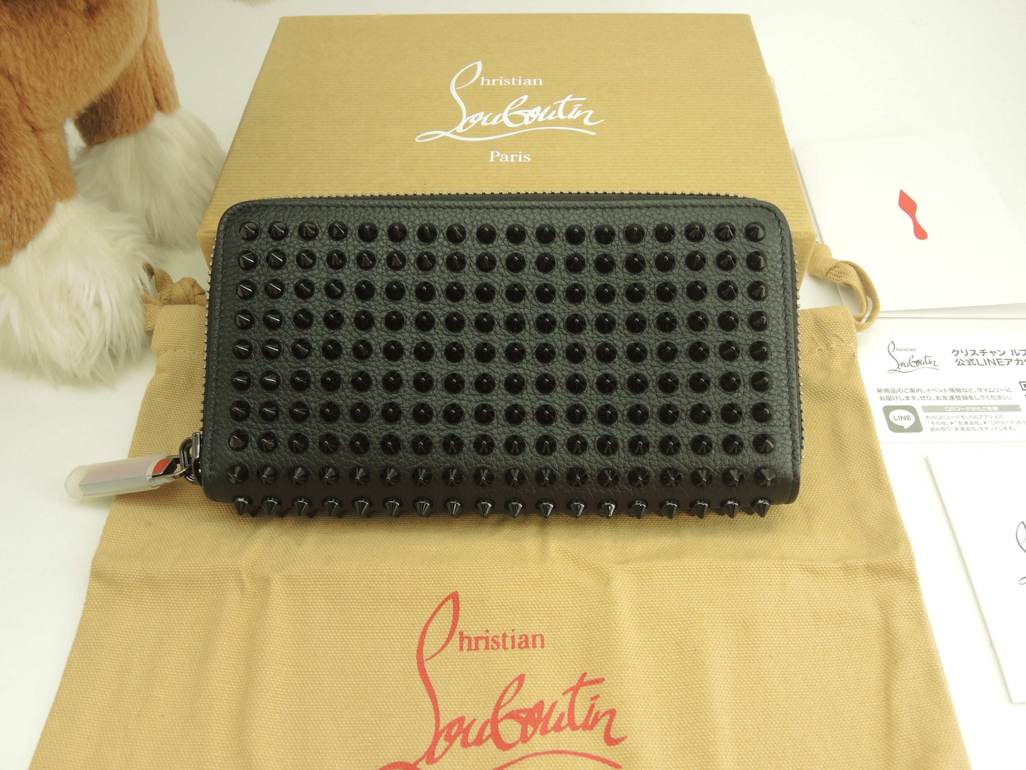 Christian Louboutin portafoglio lungo Panettone borchie pelle nera portafoglio con zip mai usato@ 6