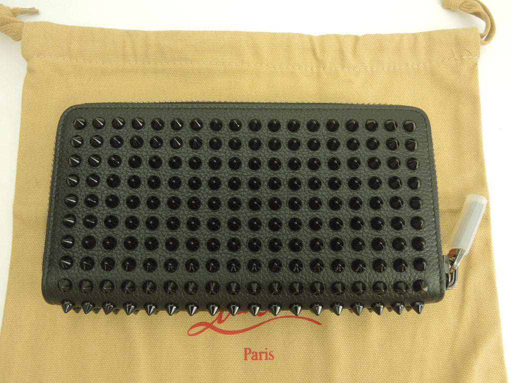 Christian Louboutin portafoglio lungo Panettone borchie pelle nera portafoglio con zip mai usato@ 6