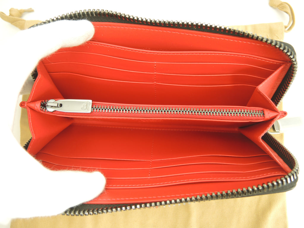 Christian Louboutin portafoglio lungo Panettone borchie pelle nera portafoglio con zip mai usato@ 6