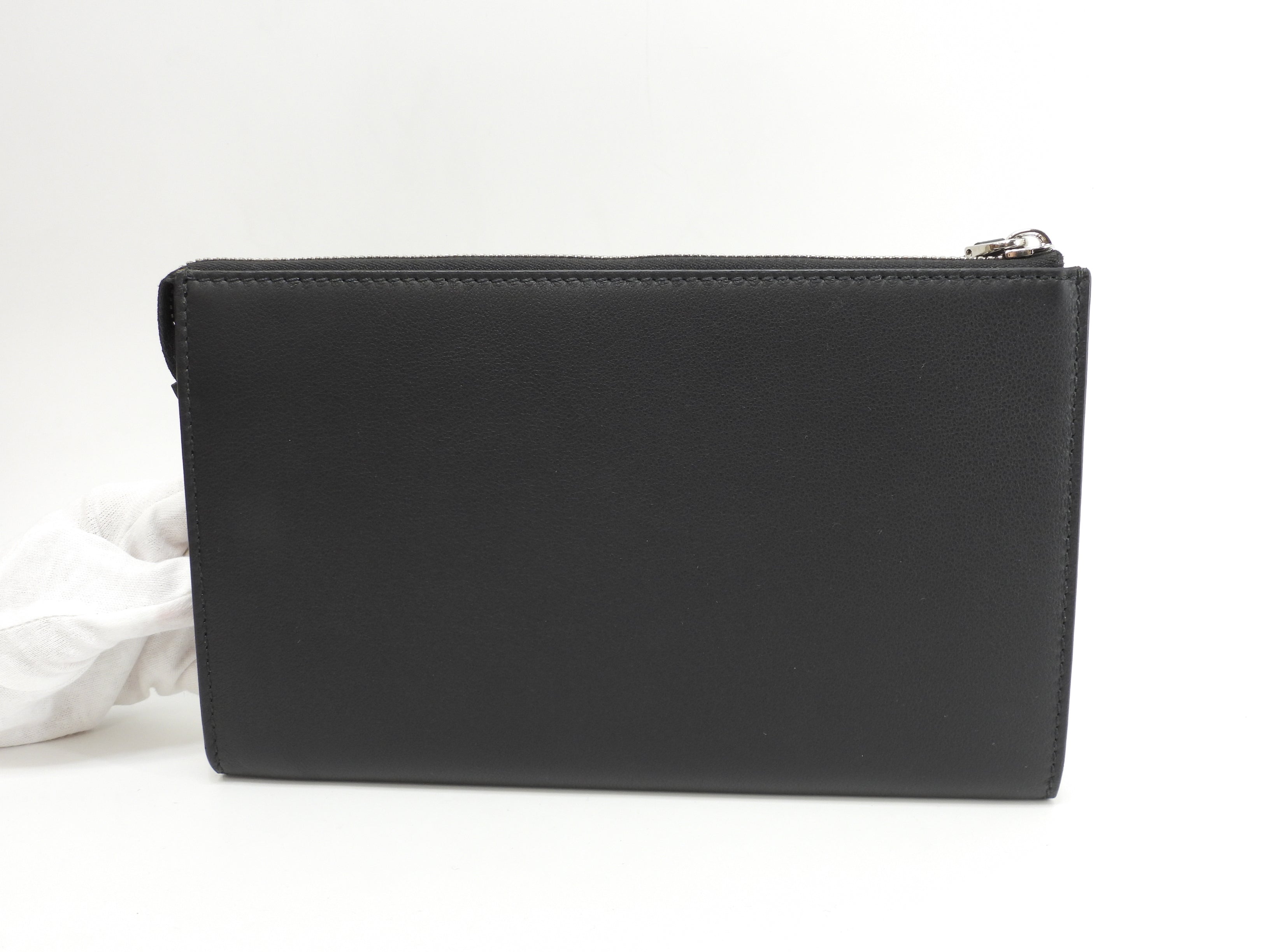 Salvatore Ferragamo Clutch Bag Logo a pois Pelle Nera Pochette Nuova @IY24A121 2