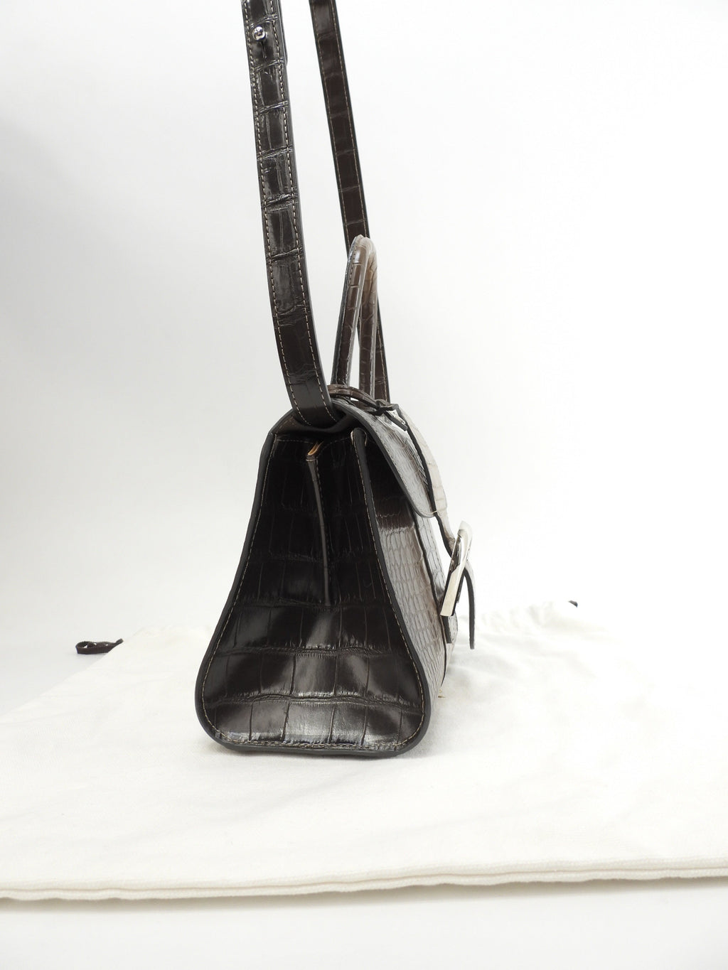 Delvaux Brillant Mini Alligator Leather Handbag Pochette Sfumata Grigio-Marrone @ 1