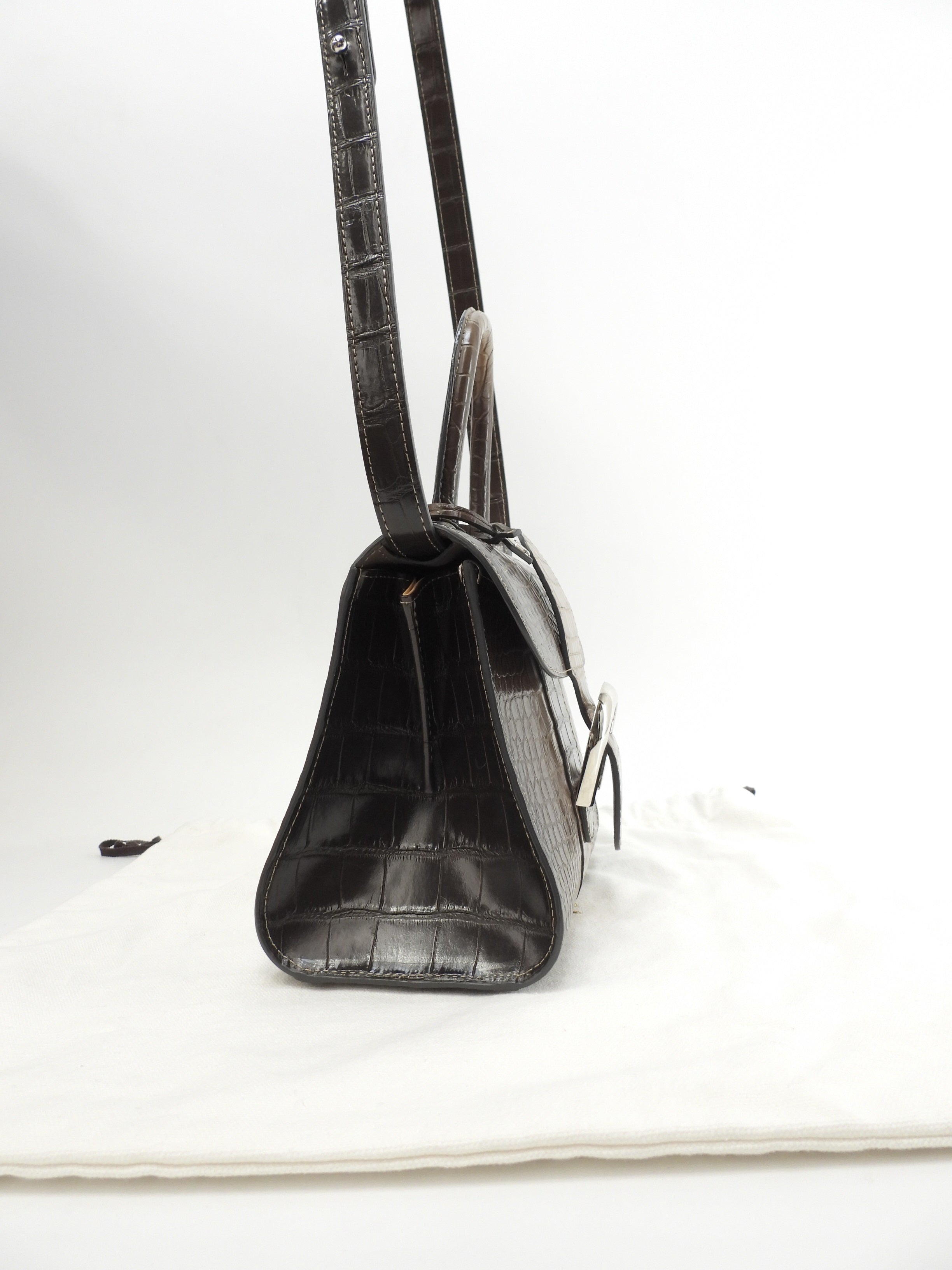 Delvaux Brillant Mini Alligator Leather Handbag Pochette Sfumata Grigio-Marrone @ 1