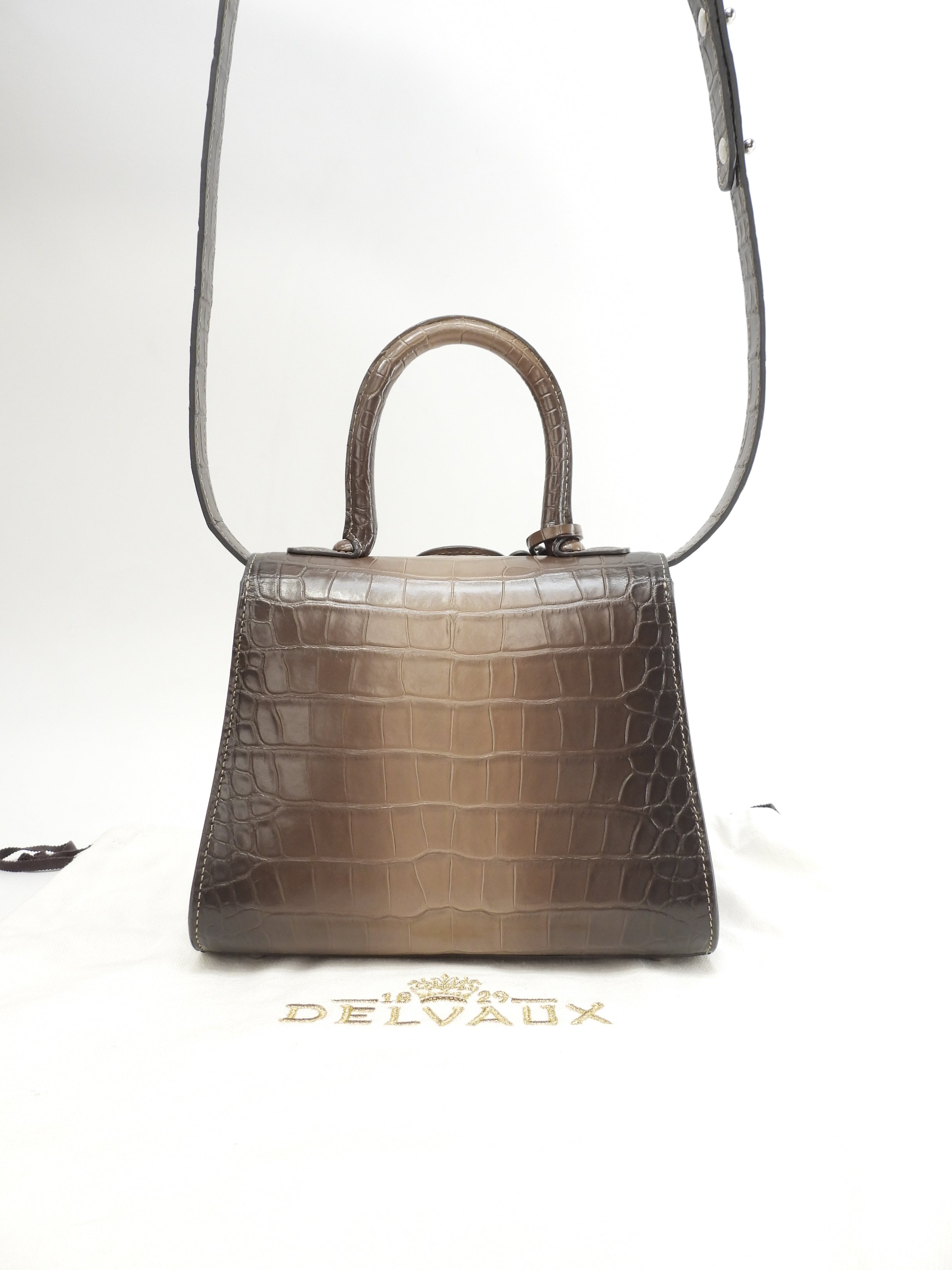 Delvaux Brillant Mini Alligator Leather Handbag Pochette Sfumata Grigio-Marrone @ 1