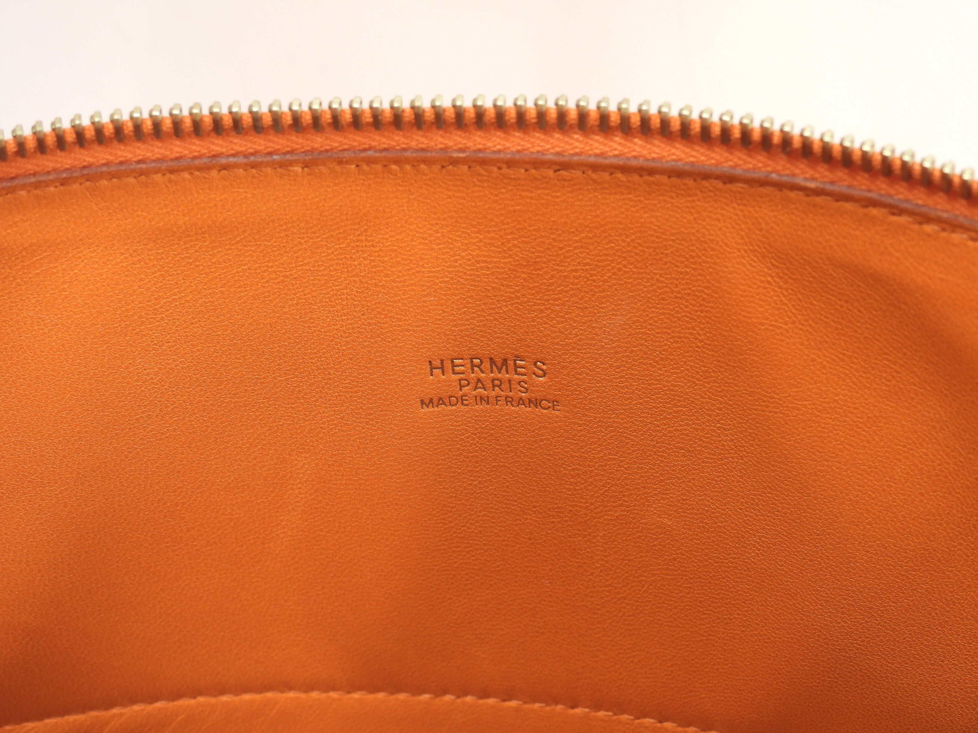 Hermes Bolide 31 Struzzo arancione metalleria oro con tracolla borsa a mano usato in condizioni eccellenti @□F