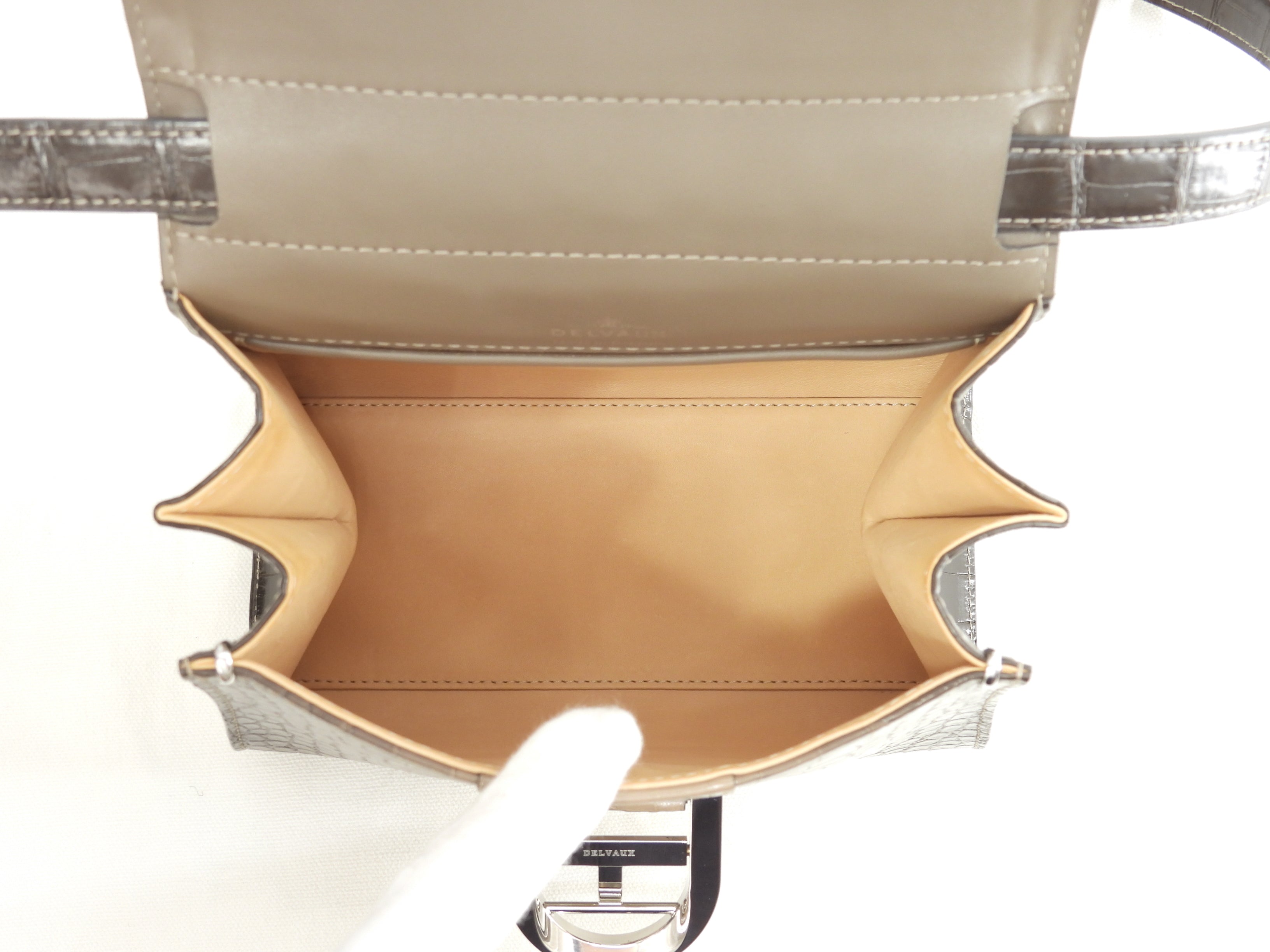 Delvaux Brillant Mini Alligator Leather Handbag Pochette Sfumata Grigio-Marrone @ 1