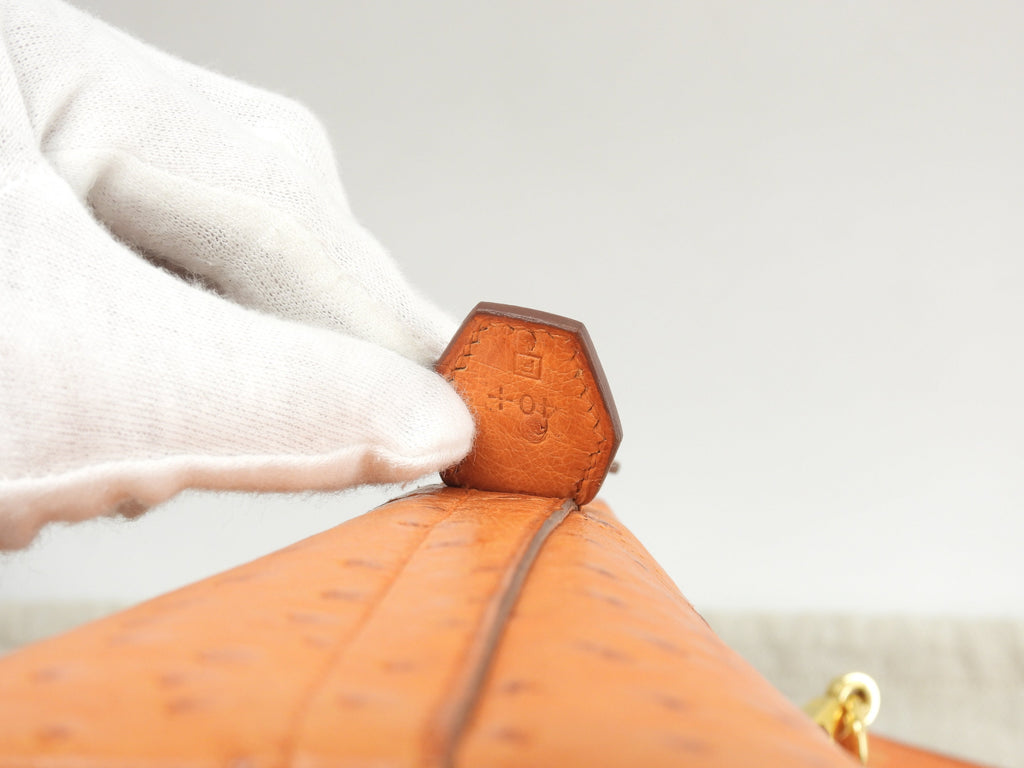 Hermes Bolide 31 Struzzo arancione metalleria oro con tracolla borsa a mano usato in condizioni eccellenti @□F