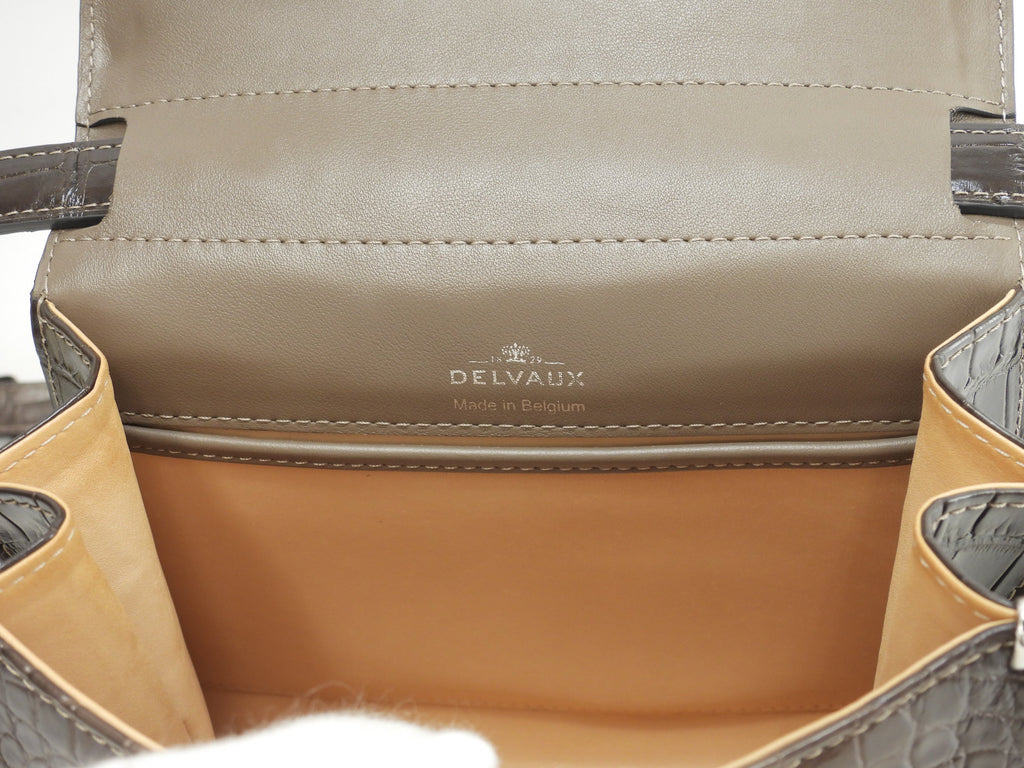 Delvaux Brillant Mini Alligator Leather Handbag Pochette Sfumata Grigio-Marrone @ 1