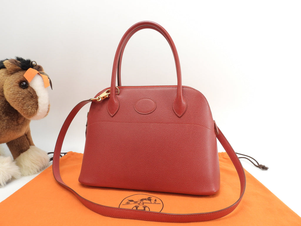 Hermès Bolide 27 Epsom rosso con hardware color oro mini borsa a mano con tracolla tote bag@〇Z