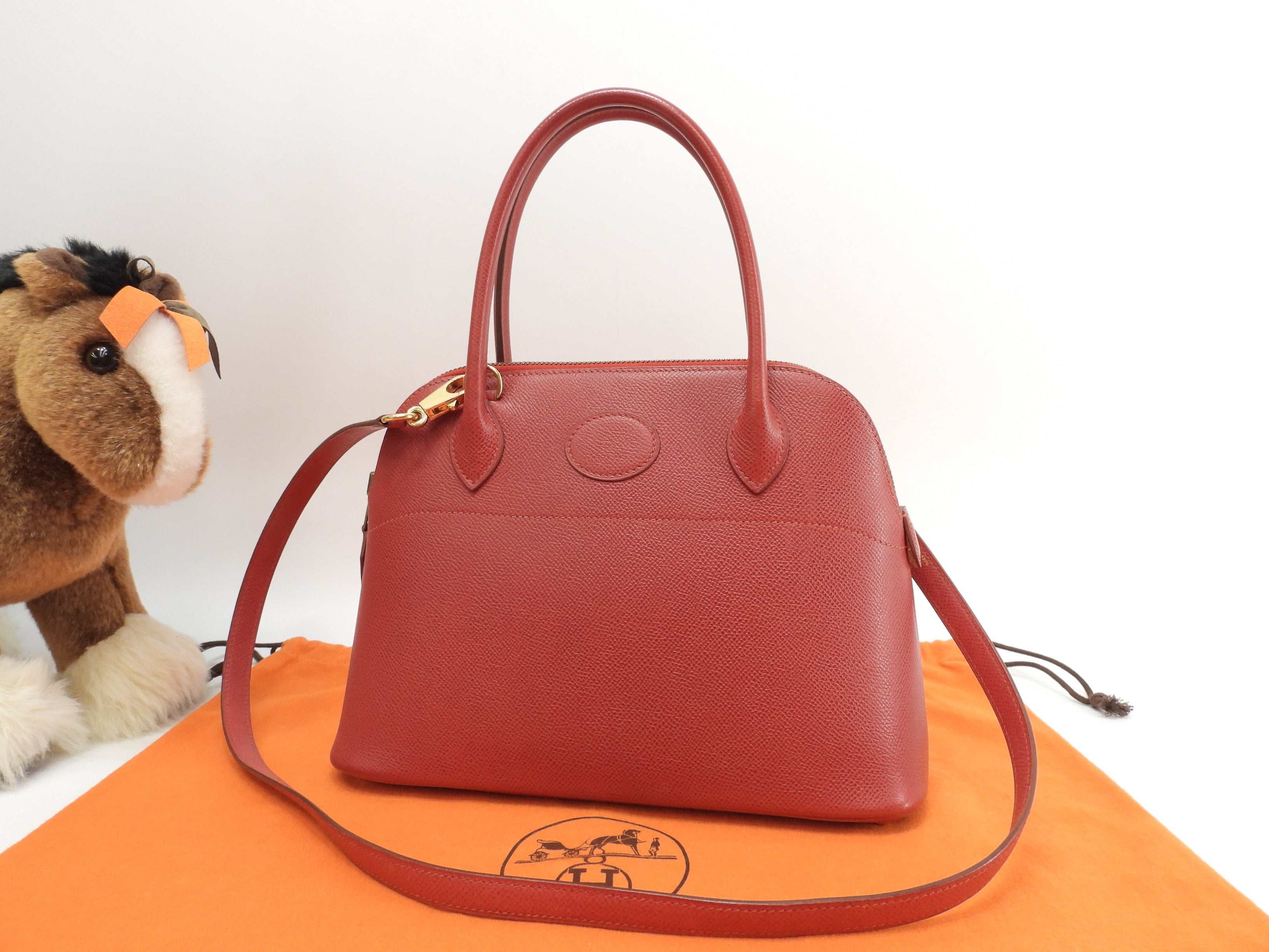 Hermès Bolide 27 Epsom rosso con hardware color oro mini borsa a mano con tracolla tote bag@〇Z