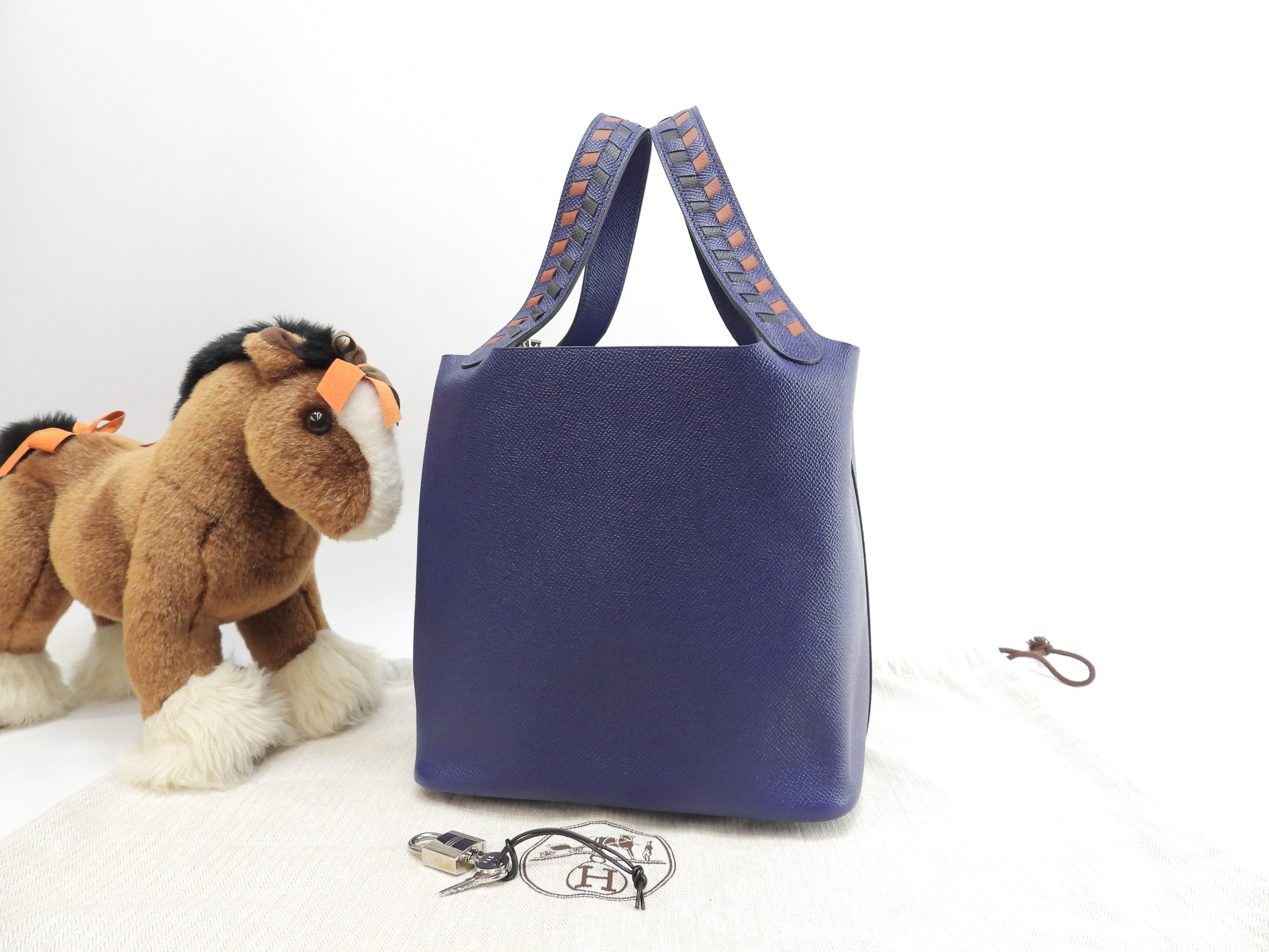 Hermès Picotin Lock MM Tressage Epsom Blu Borsa a mano Shopper @D