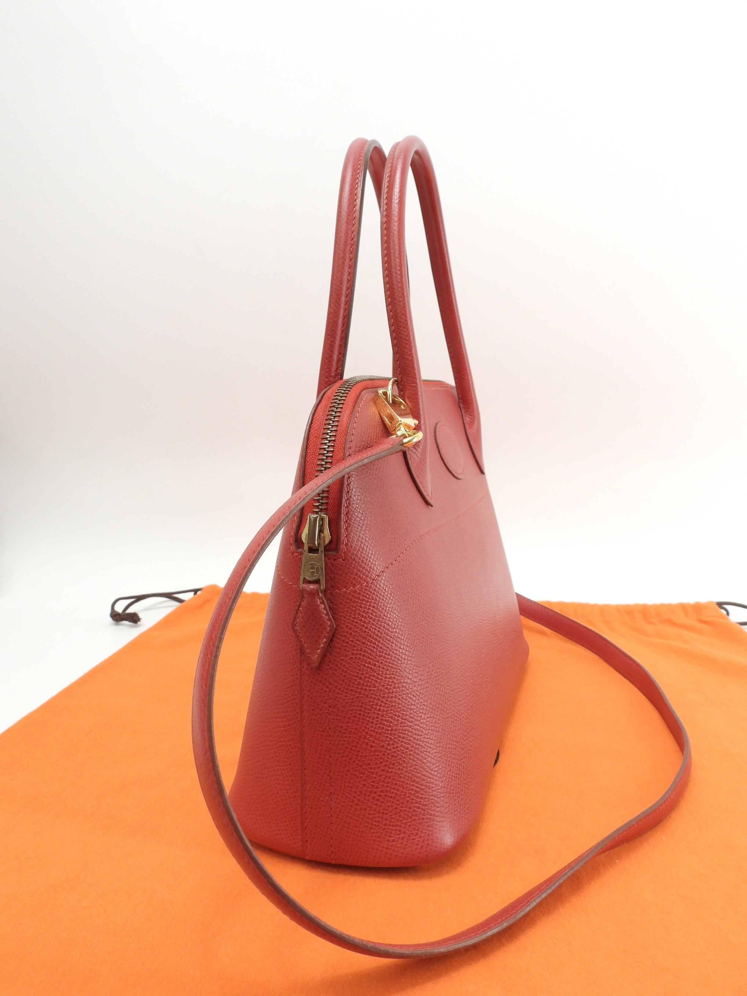 Hermès Bolide 27 Epsom rosso con hardware color oro mini borsa a mano con tracolla tote bag@〇Z