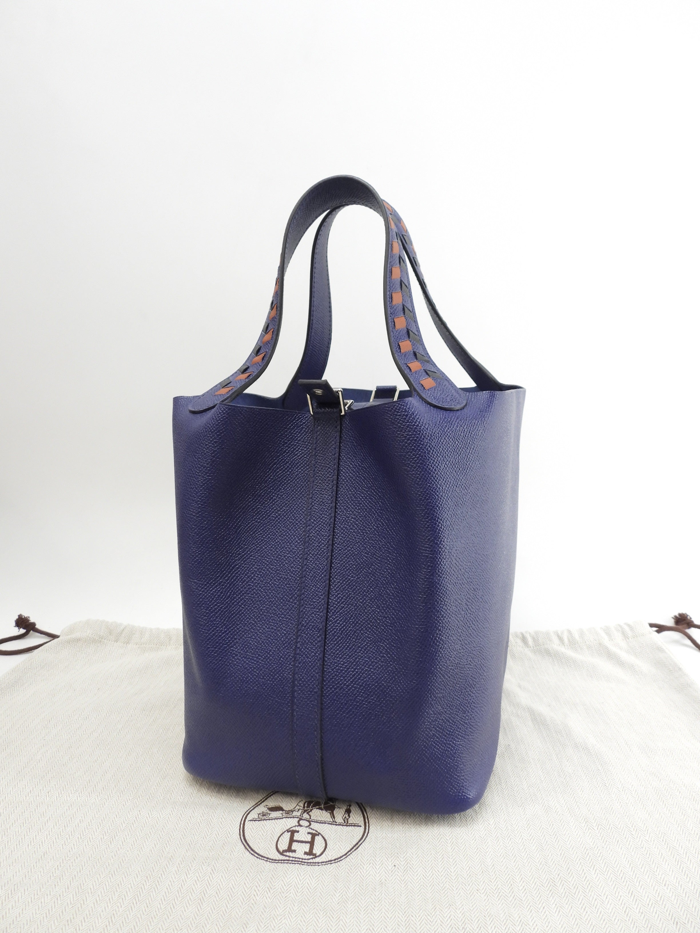 Hermès Picotin Lock MM Tressage Epsom Blu Borsa a mano Shopper @D