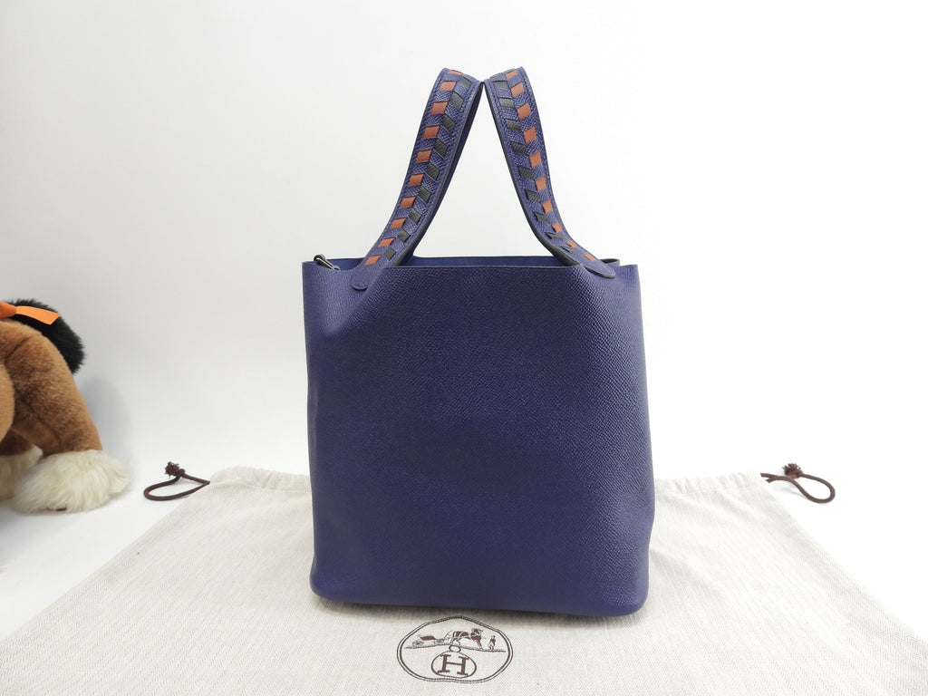 Hermès Picotin Lock MM Tressage Epsom Blu Borsa a mano Shopper @D