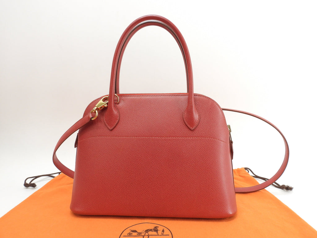 Hermès Bolide 27 Epsom rosso con hardware color oro mini borsa a mano con tracolla tote bag@〇Z