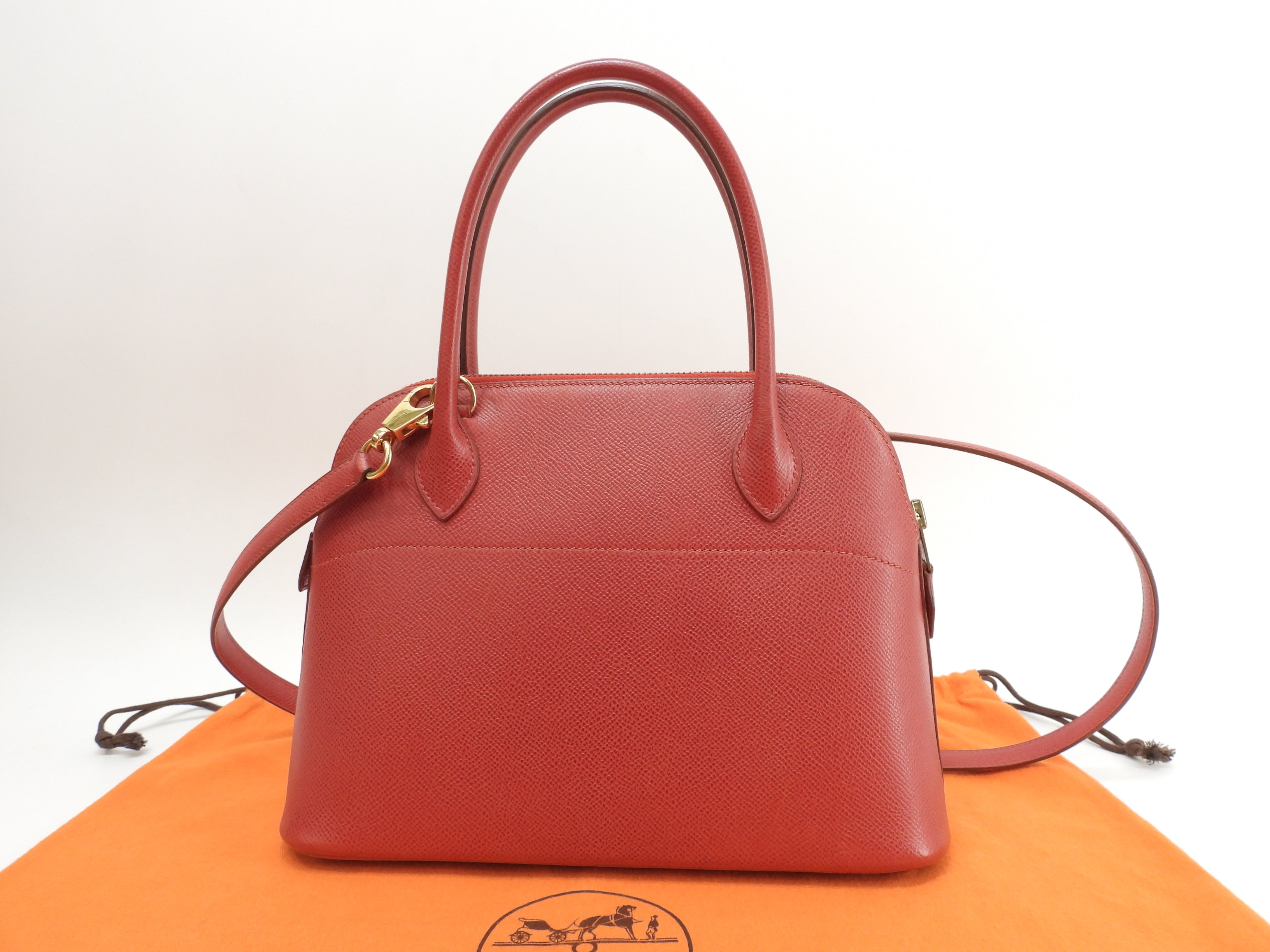 Hermès Bolide 27 Epsom rosso con hardware color oro mini borsa a mano con tracolla tote bag@〇Z