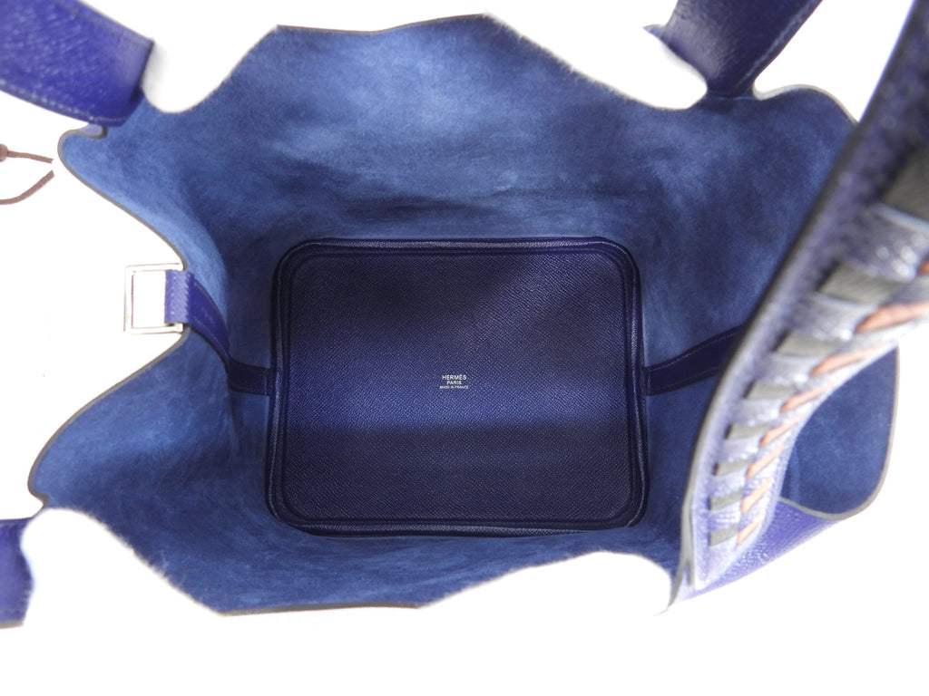 Hermès Picotin Lock MM Tressage Epsom Blu Borsa a mano Shopper @D