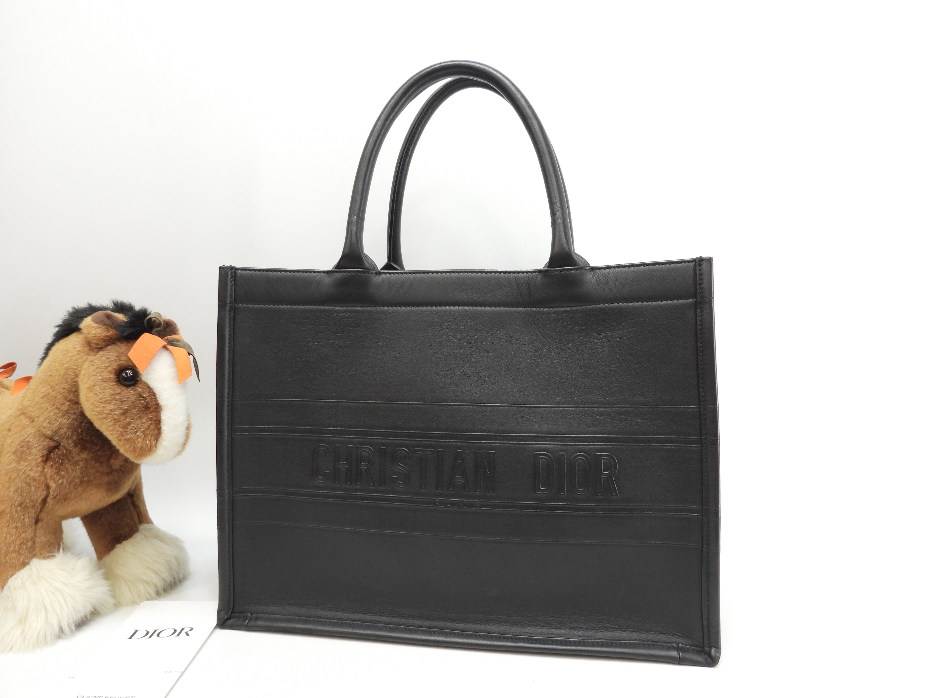 Borsa a mano Christian Dior Book Tote media in pelle nera, condizioni eccellenti@62-MA-0292