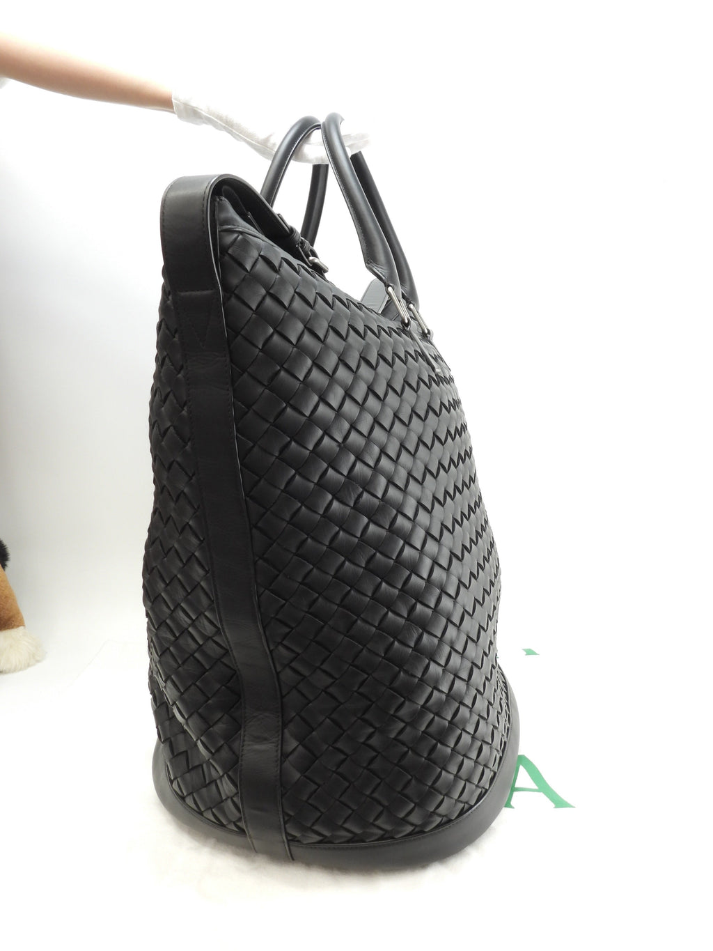 Bottega Veneta Borsa tote oversize con tracolla, motivo Intrecciato, in pelle nera, borsa a mano da uomo, in ottimo stato @IC 2