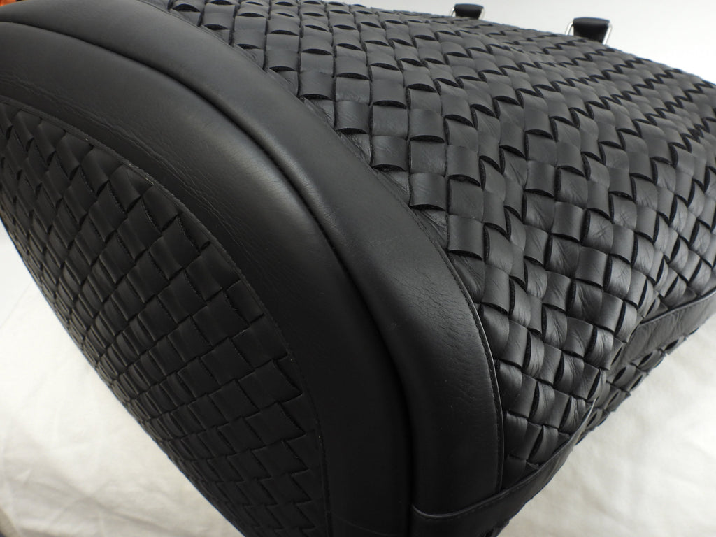 Bottega Veneta Borsa tote oversize con tracolla, motivo Intrecciato, in pelle nera, borsa a mano da uomo, in ottimo stato @IC 2