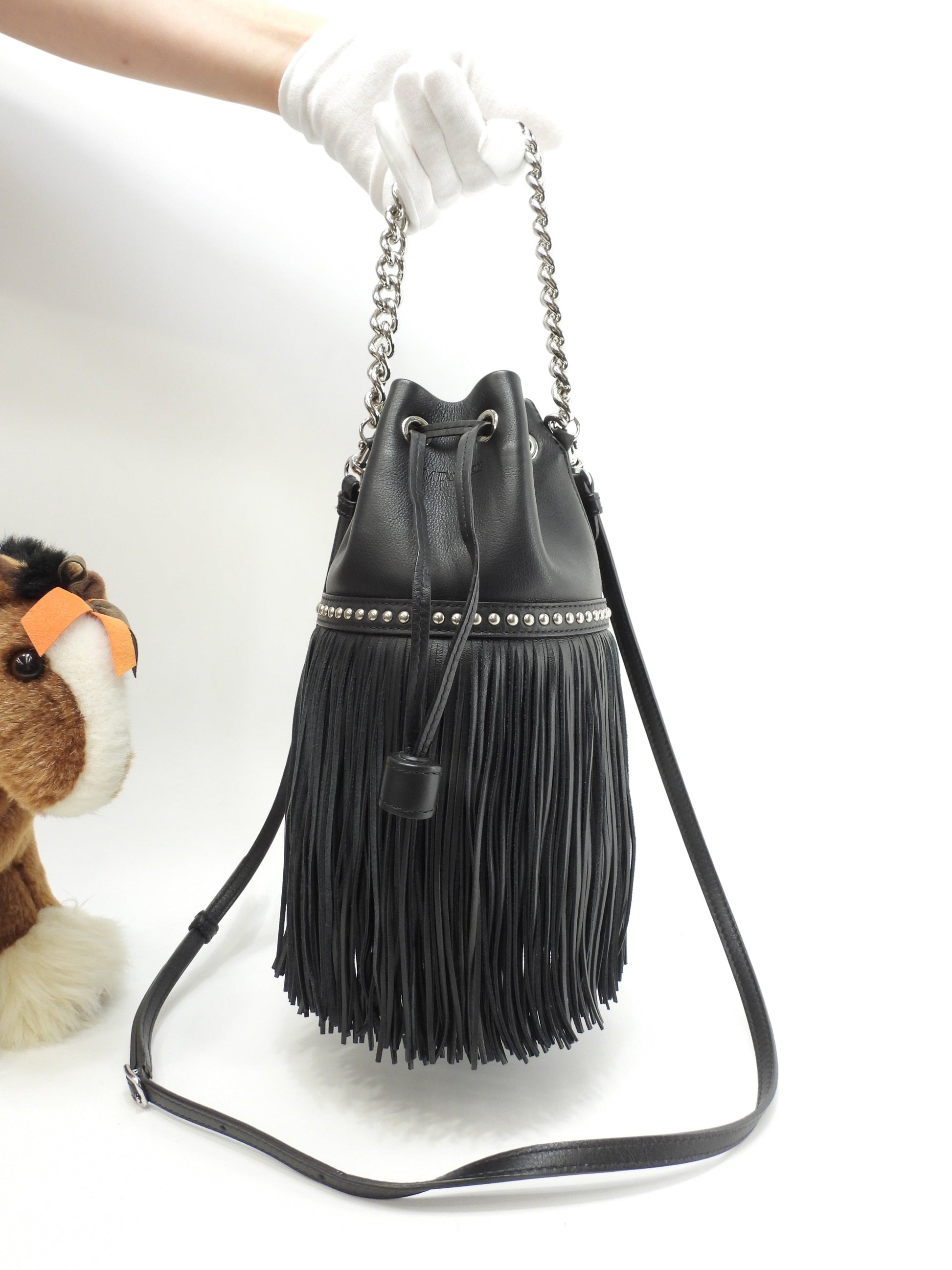 J&Mdavidson カーニバルミニ フリンジ レザー黒 ポシェット 2Wayハンドバッグ 極美品@ 7