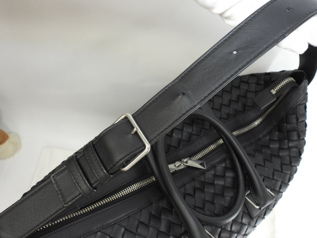 Bottega Veneta Borsa tote oversize con tracolla, motivo Intrecciato, in pelle nera, borsa a mano da uomo, in ottimo stato @IC 2