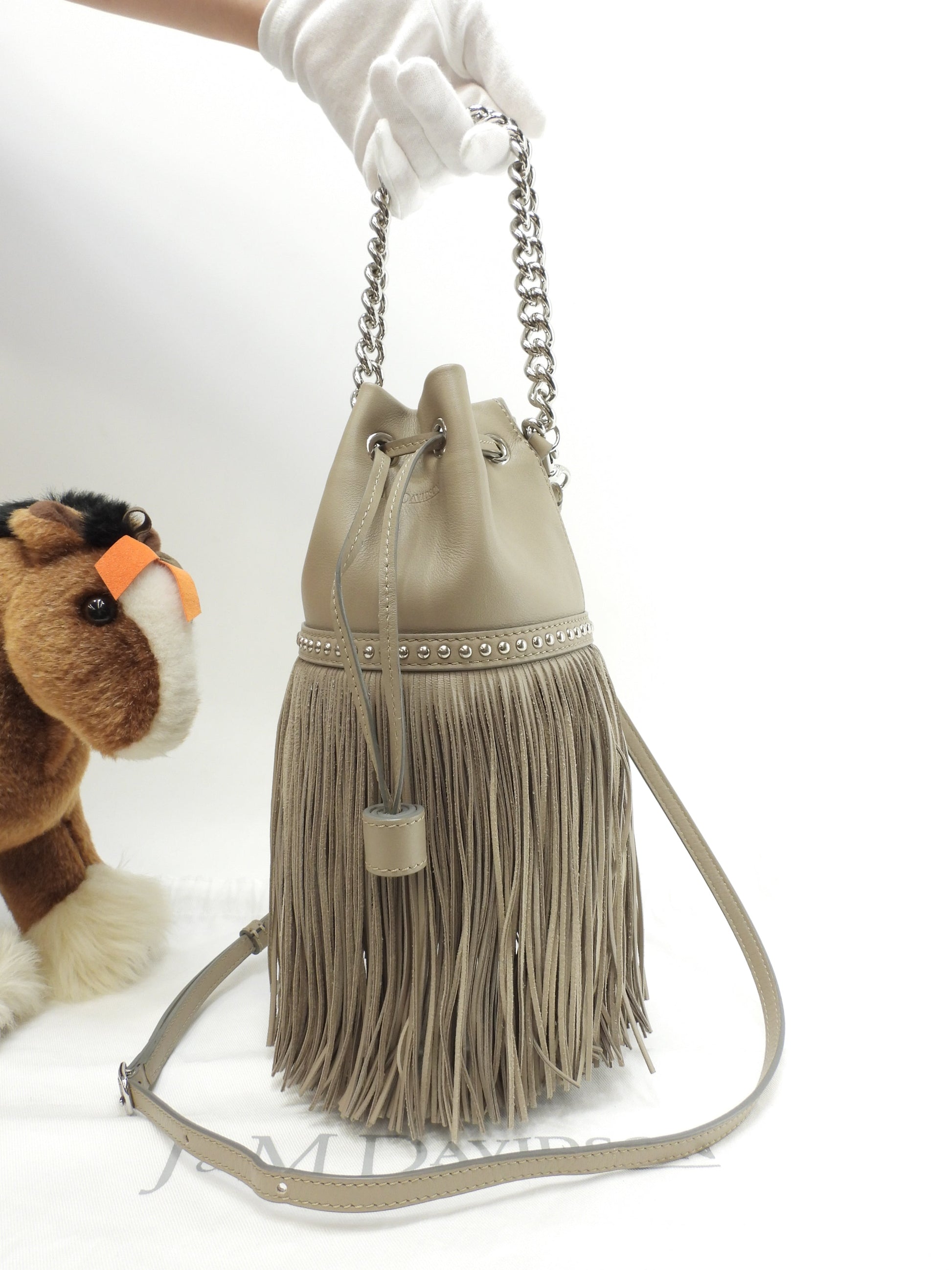 J&Mdavidson カーニバルミニ フリンジ レザー灰 ポシェット 2Wayハンドバッグ 極美品@TBJ