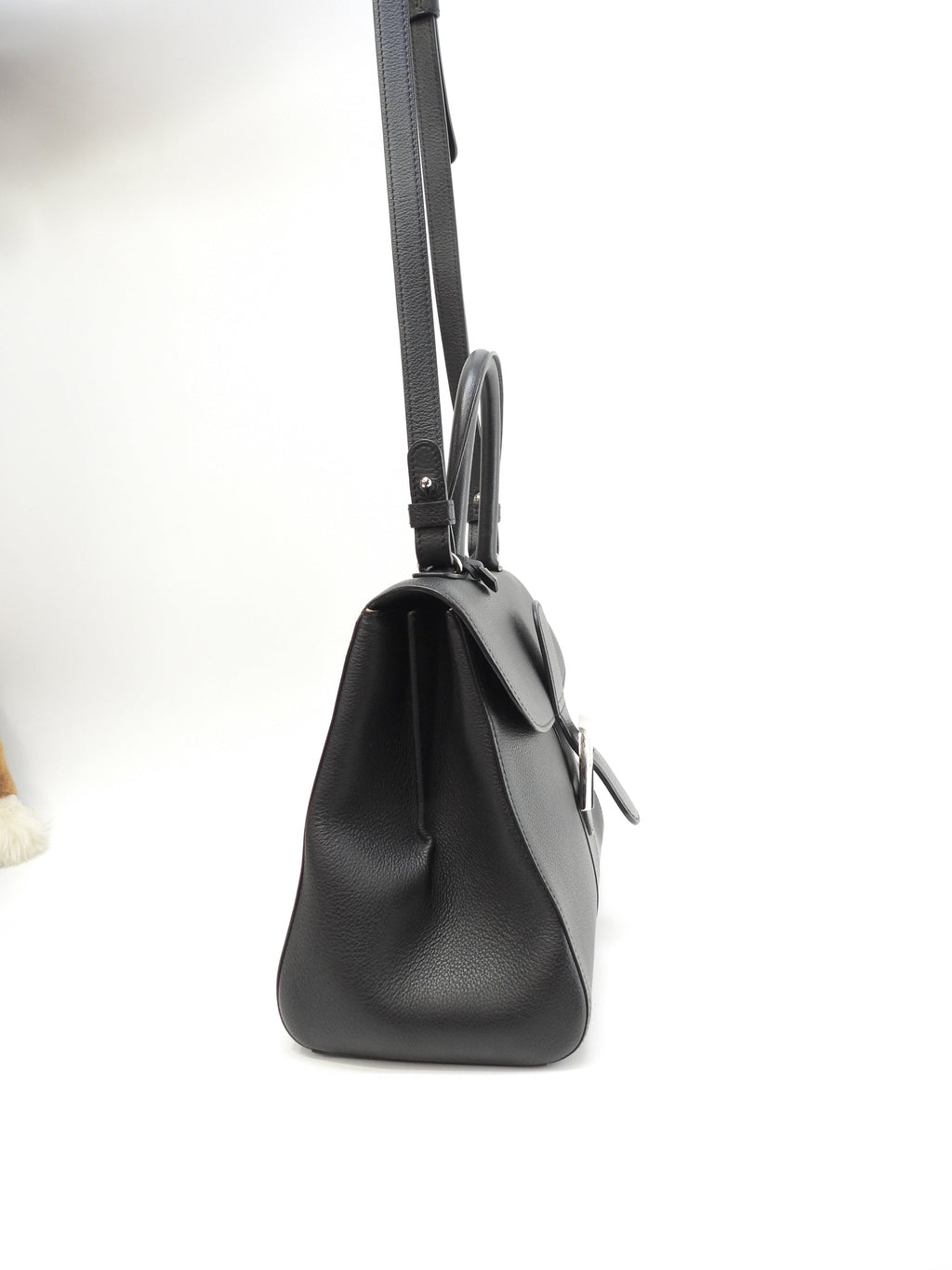 Delvaux Brillant MM Pelle goffrata nera Borsa a mano Pochette Kelly Ottime condizioni@ 95