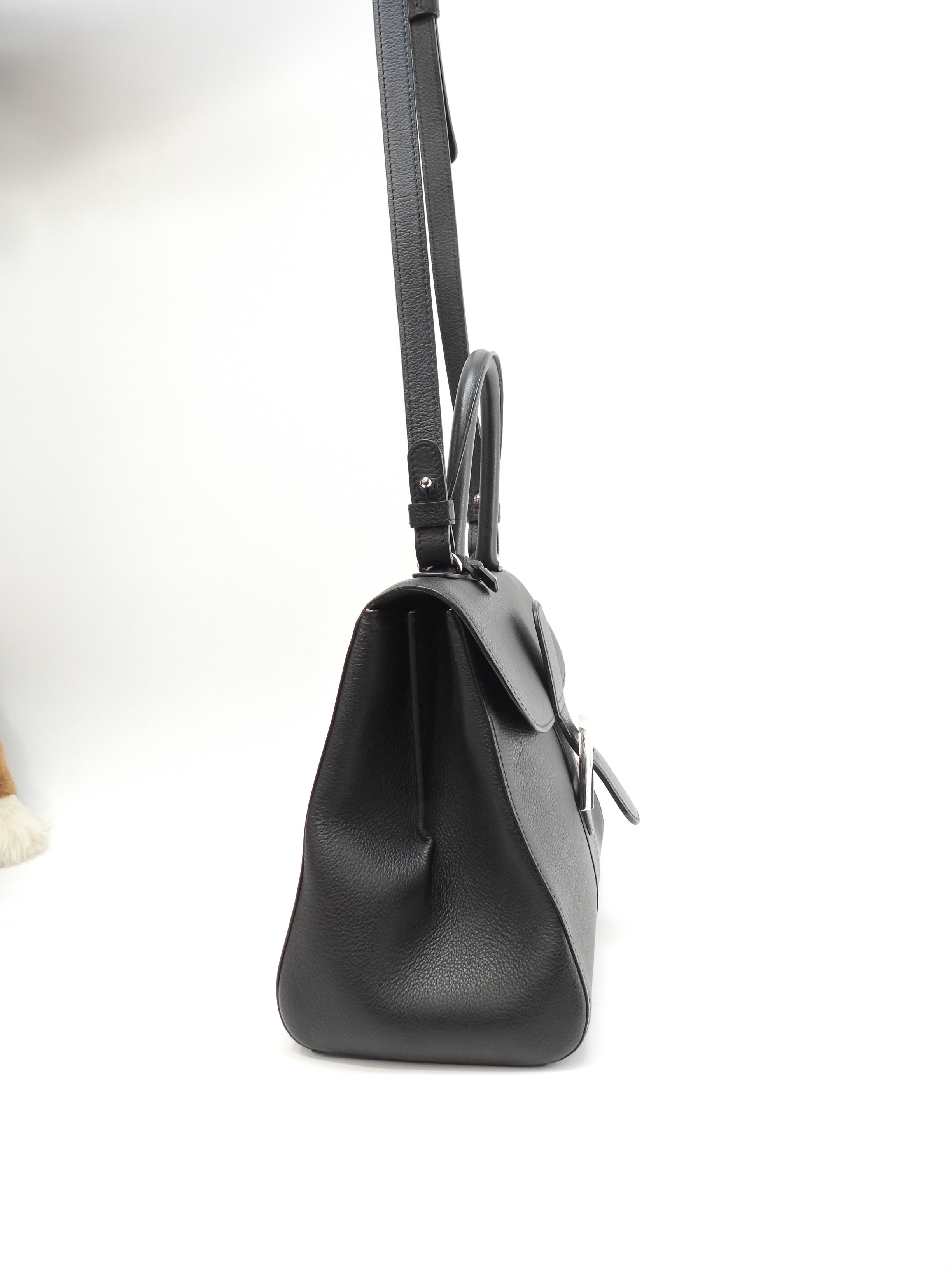 Delvaux Brillant MM Pelle goffrata nera Borsa a mano Pochette Kelly Ottime condizioni@ 95