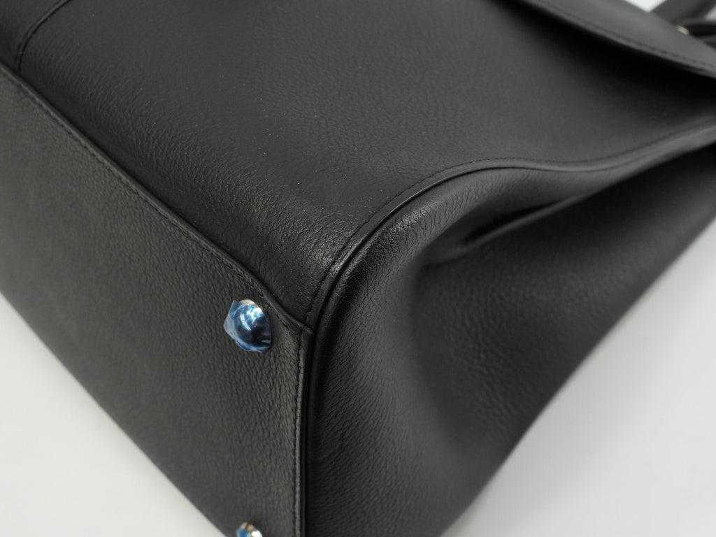 Delvaux Brillant MM Pelle goffrata nera Borsa a mano Pochette Kelly Ottime condizioni@ 95