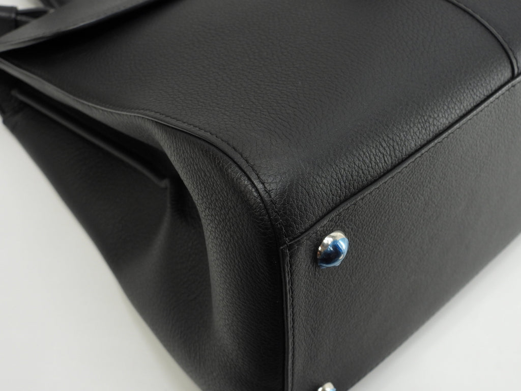 Delvaux Brillant MM Pelle goffrata nera Borsa a mano Pochette Kelly Ottime condizioni@ 95
