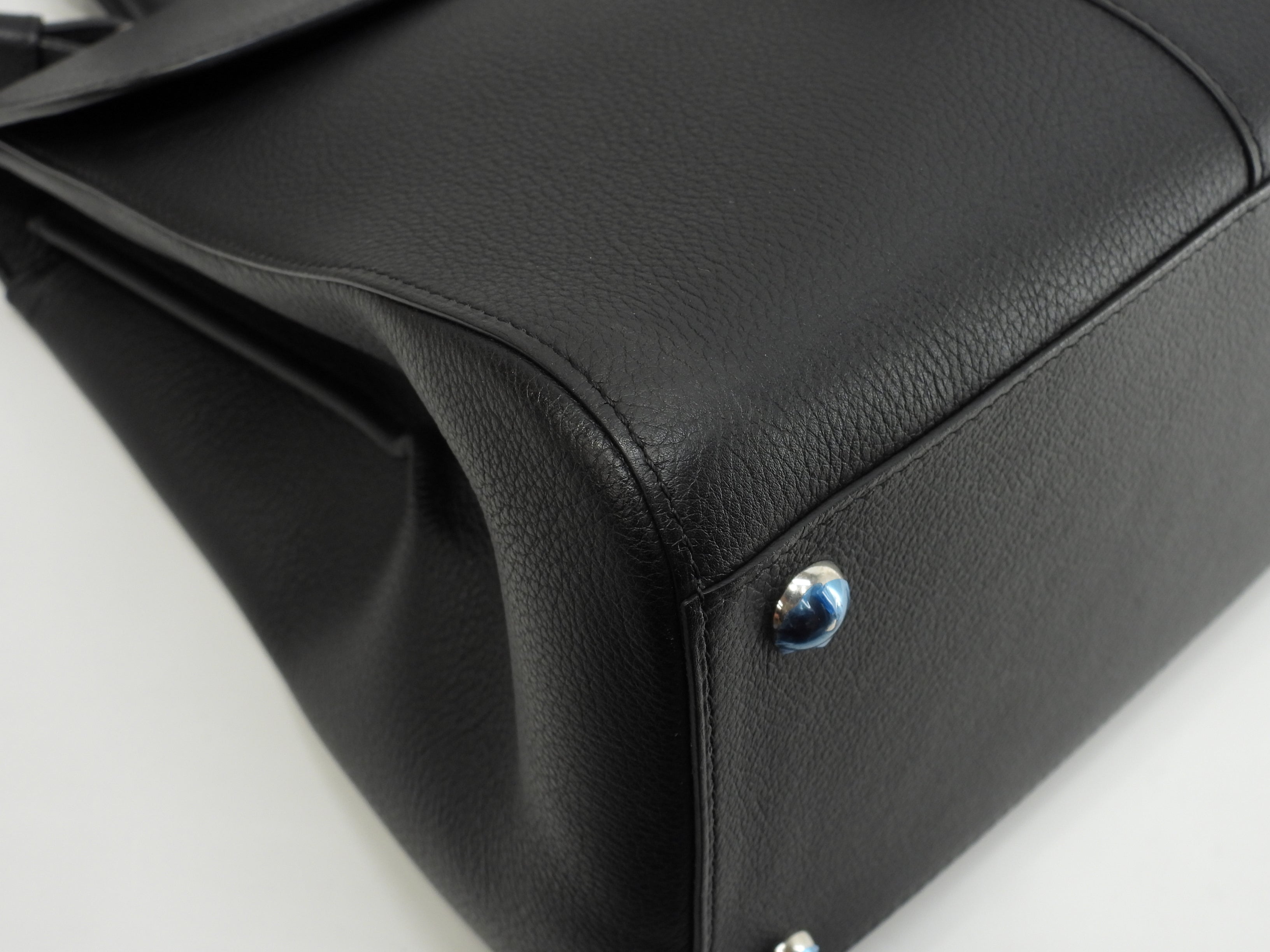 Delvaux Brillant MM Pelle goffrata nera Borsa a mano Pochette Kelly Ottime condizioni@ 95