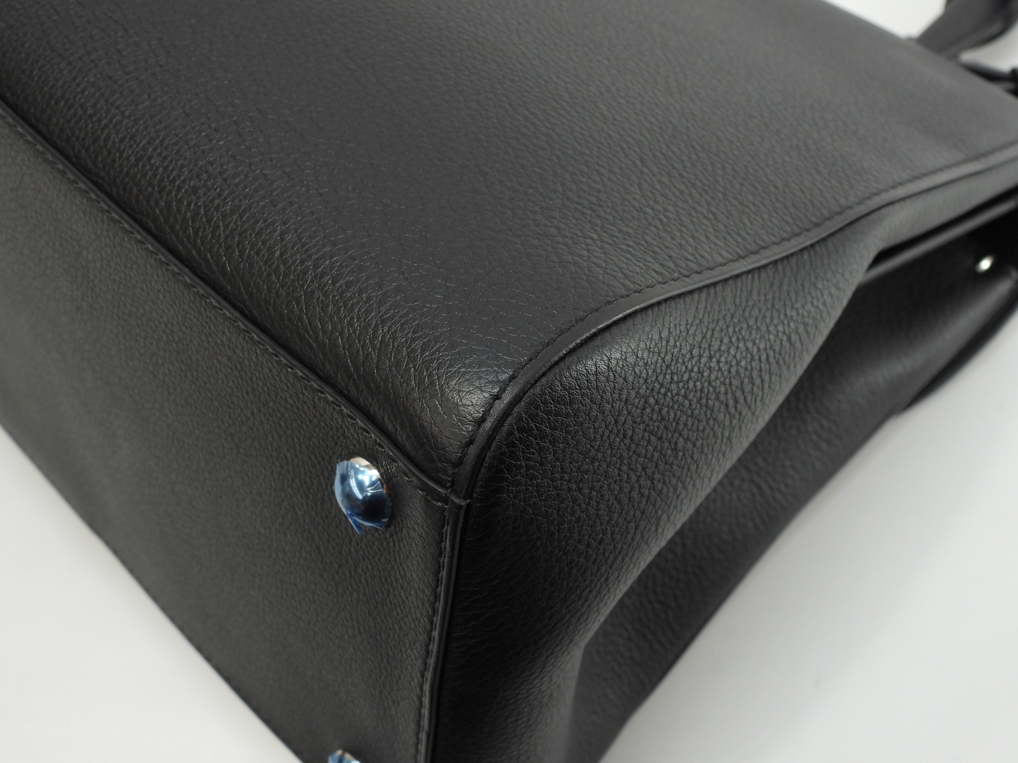 Delvaux Brillant MM Pelle goffrata nera Borsa a mano Pochette Kelly Ottime condizioni@ 95