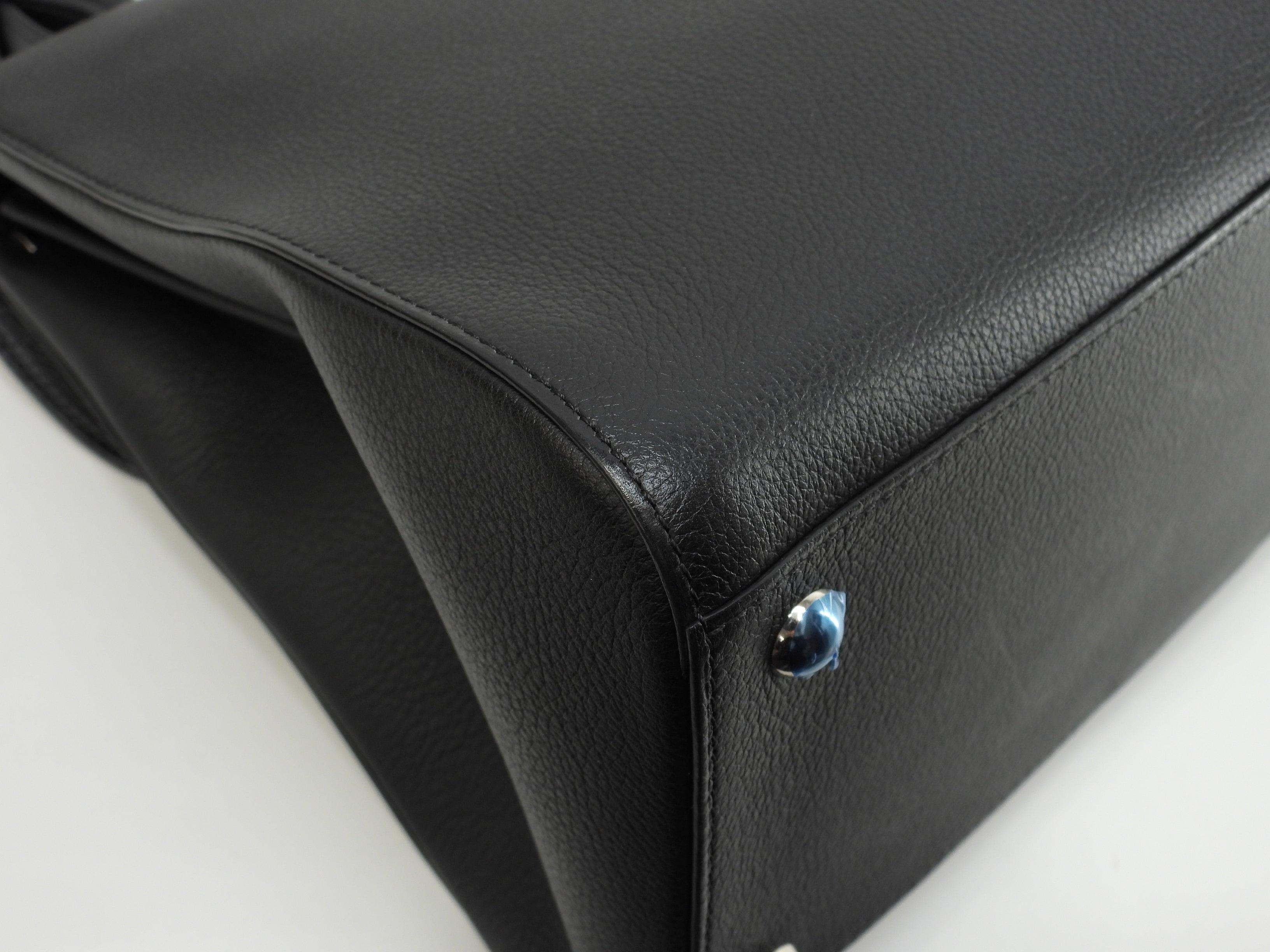 Delvaux Brillant MM Pelle goffrata nera Borsa a mano Pochette Kelly Ottime condizioni@ 95