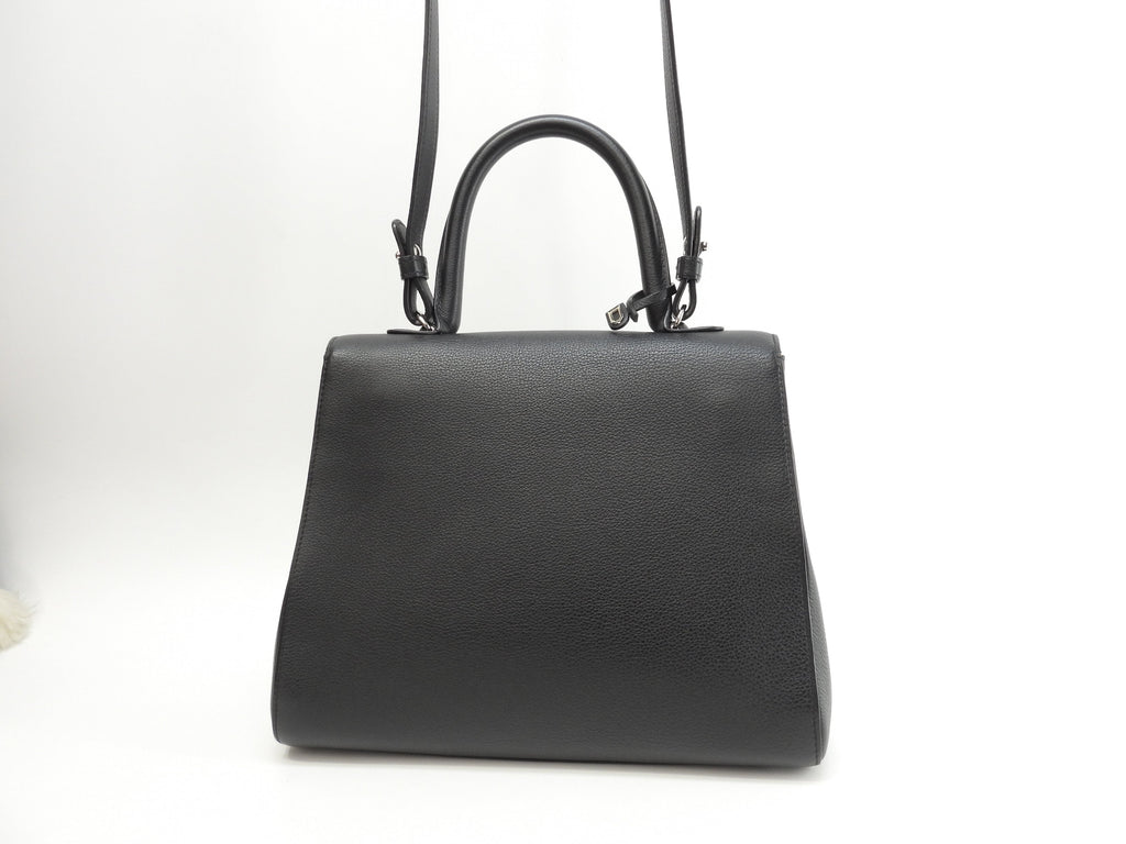 Delvaux Brillant MM Pelle goffrata nera Borsa a mano Pochette Kelly Ottime condizioni@ 95