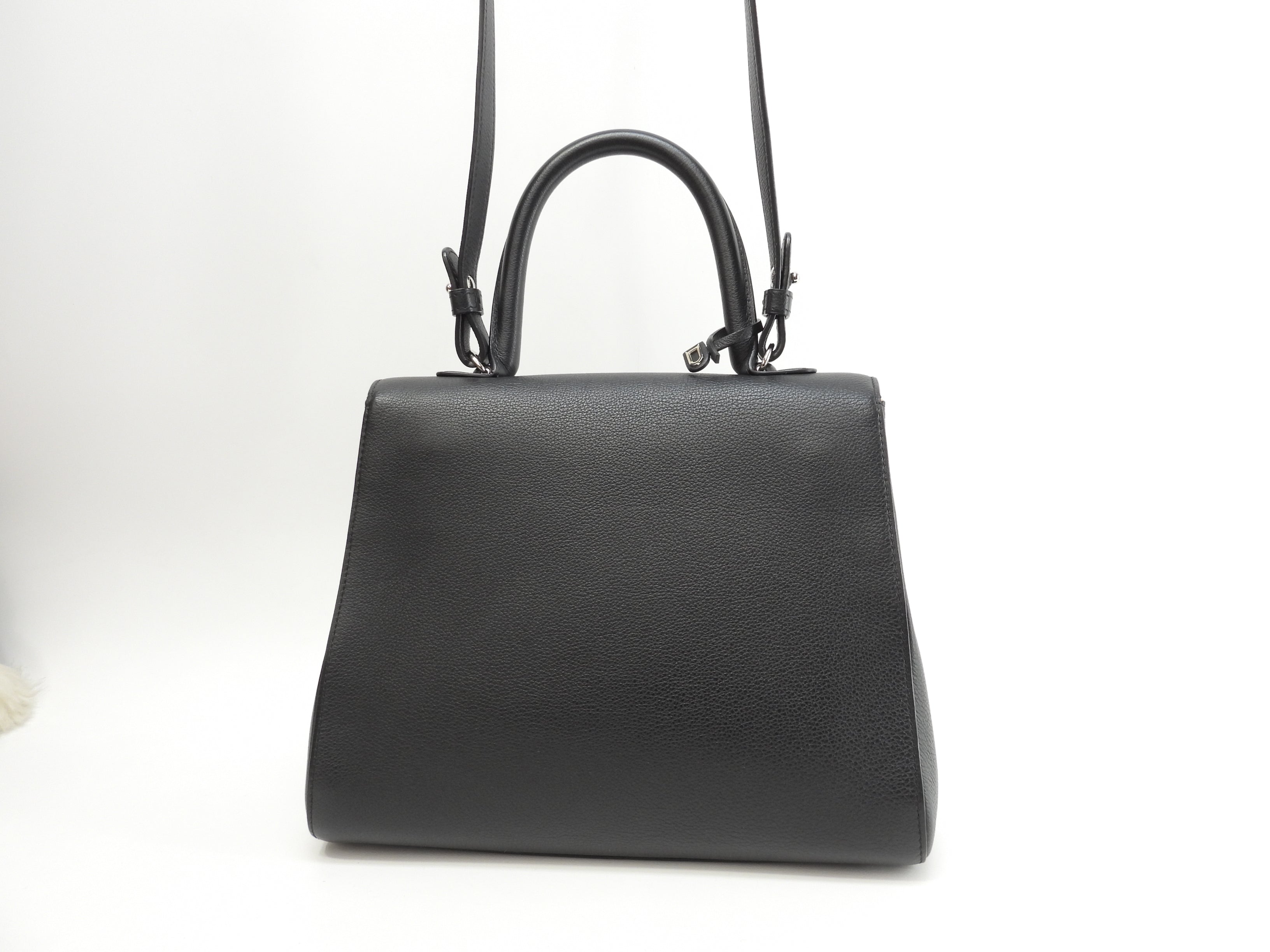 Delvaux Brillant MM Pelle goffrata nera Borsa a mano Pochette Kelly Ottime condizioni@ 95